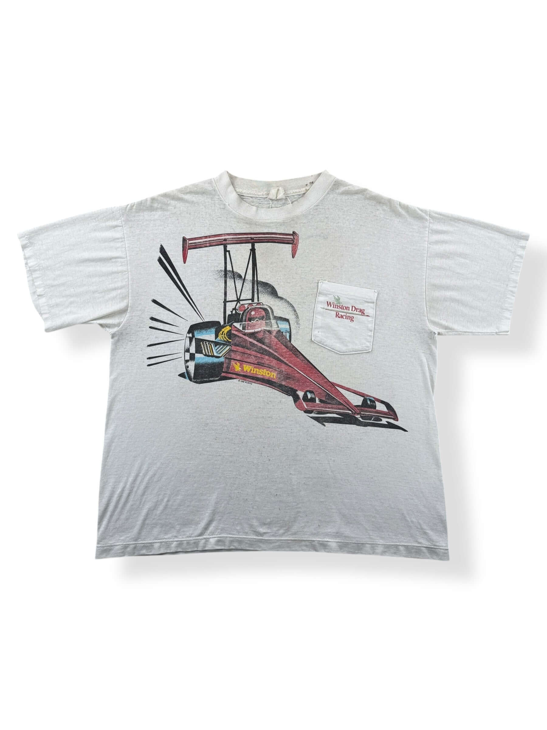 Front of Vintage Winston Drag Racing AOP Pocket Tee SZ L