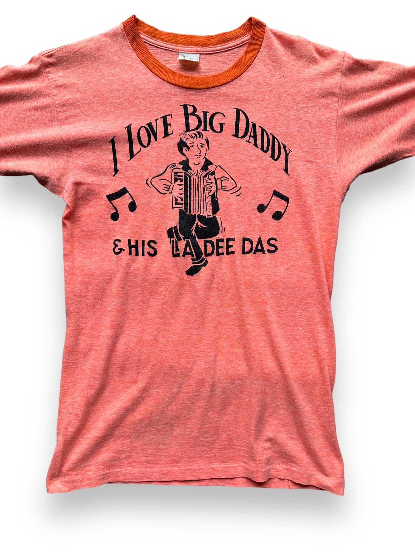 Front Detail on Vintage I Love Big Daddy Tee SZ M | Vintage Accordion T-Shirts Seattle | Barn Owl Vintage Tees Seattle