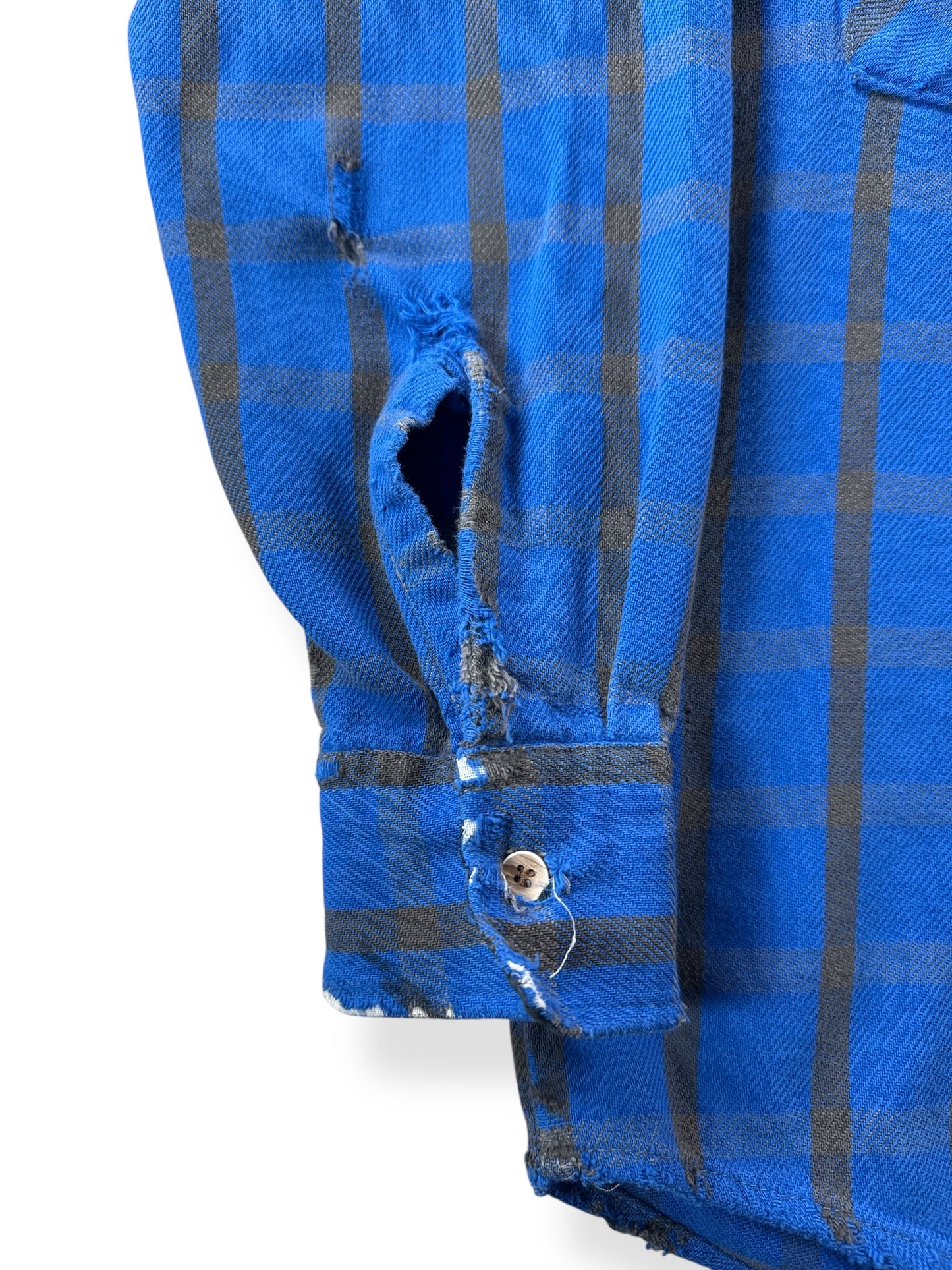 Wear on Cuffs of Vintage Thrashed Cotton Flannel SZ S