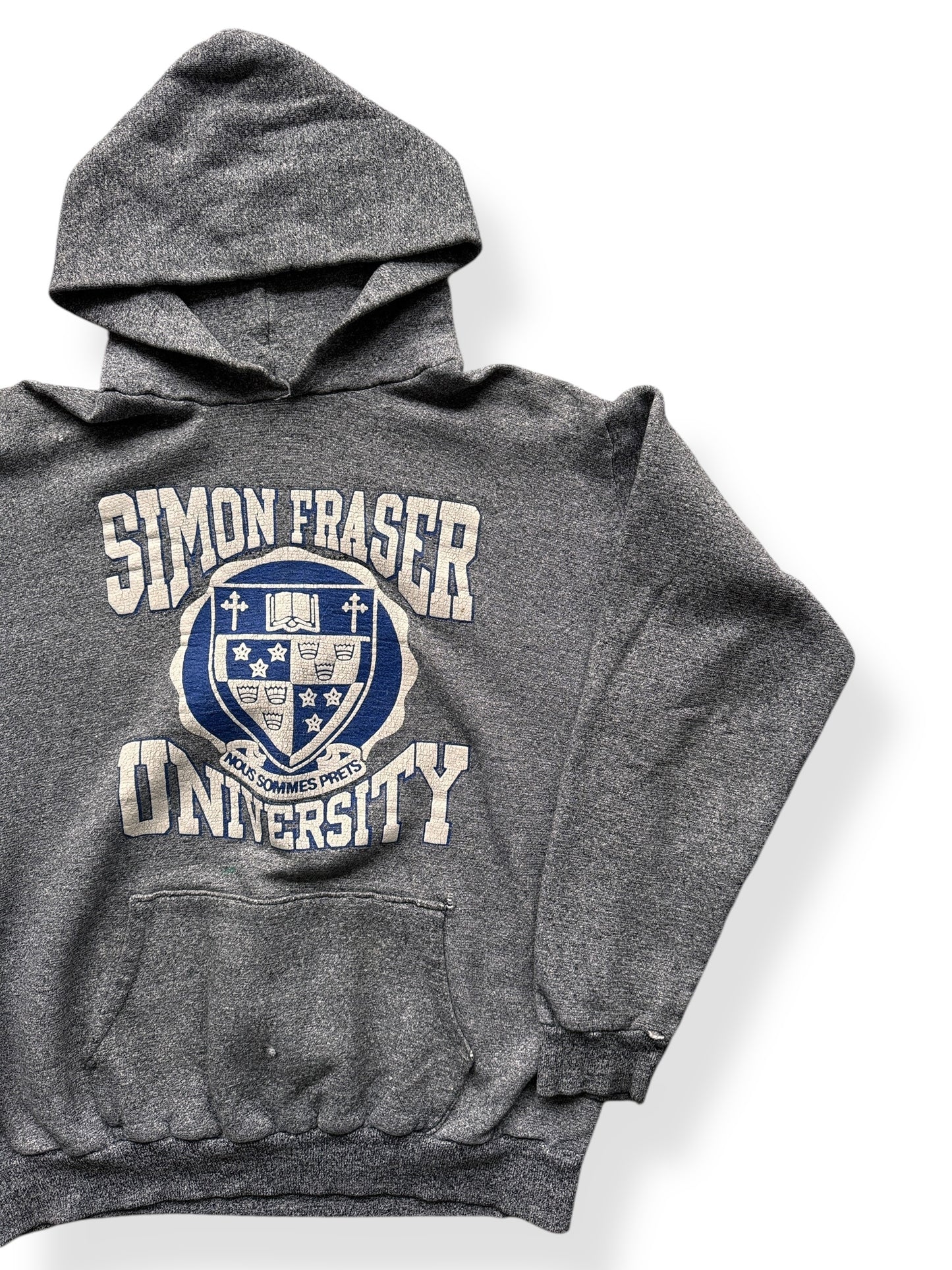 Front Left of Vintage Simon Fraser University Hoodie SZ M