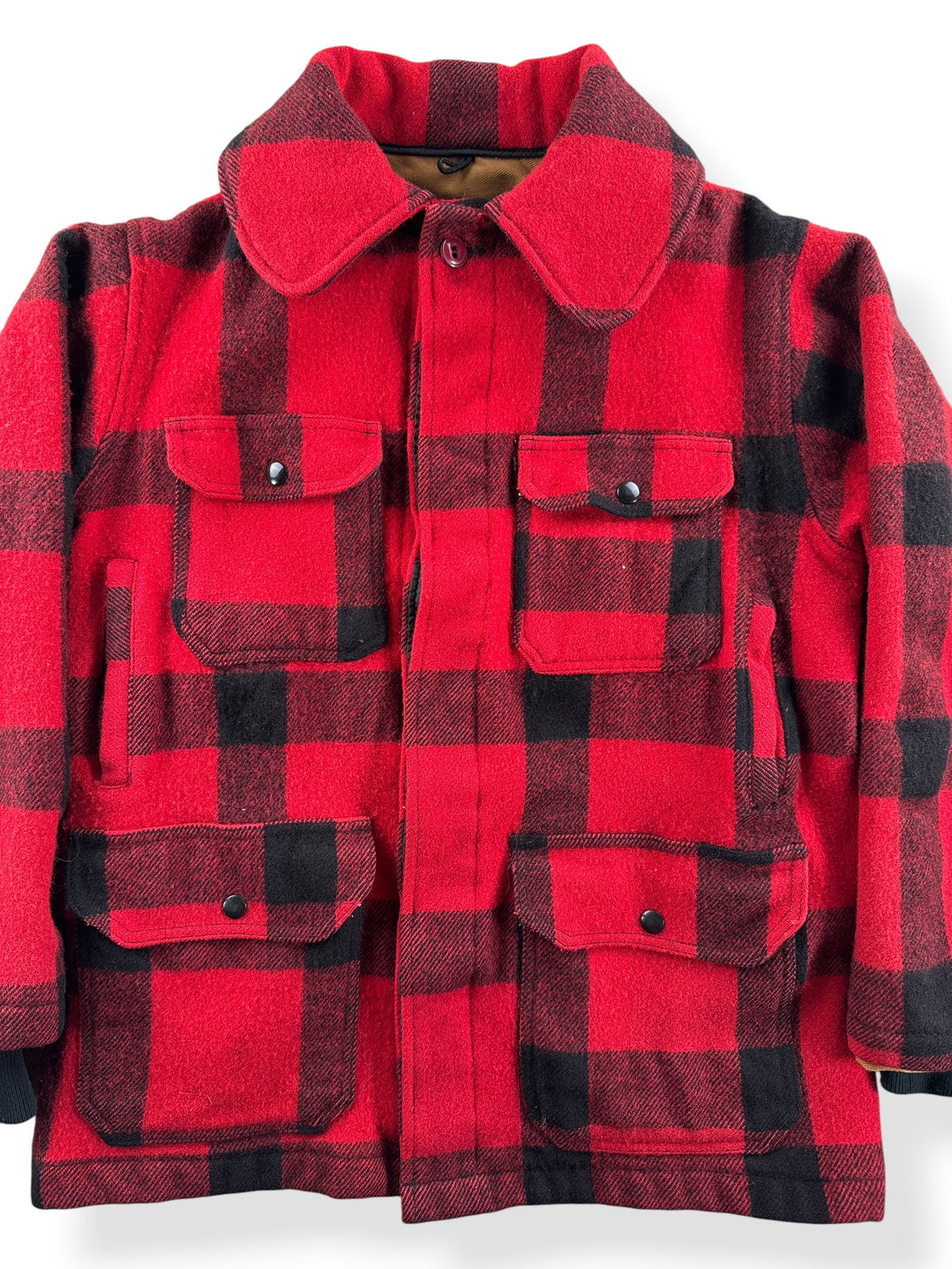 Close-up of Vintage Woolrich Buffalo Plaid Wool Jacket SZ M