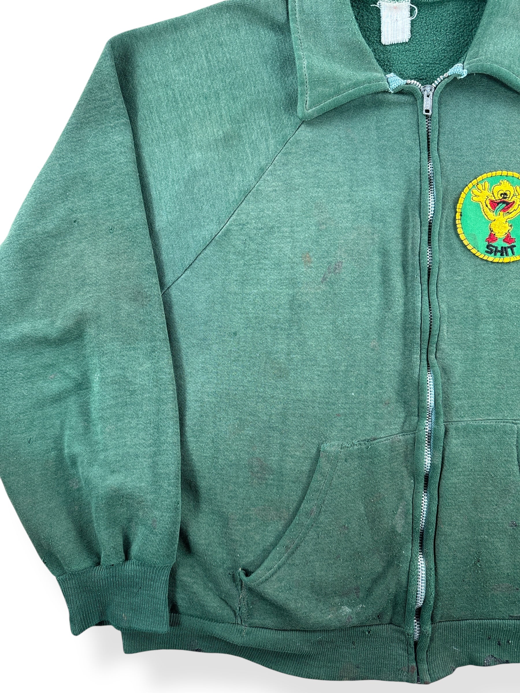 Stains on Vintage Green Shit Zip Up Sweatshirt SZ M