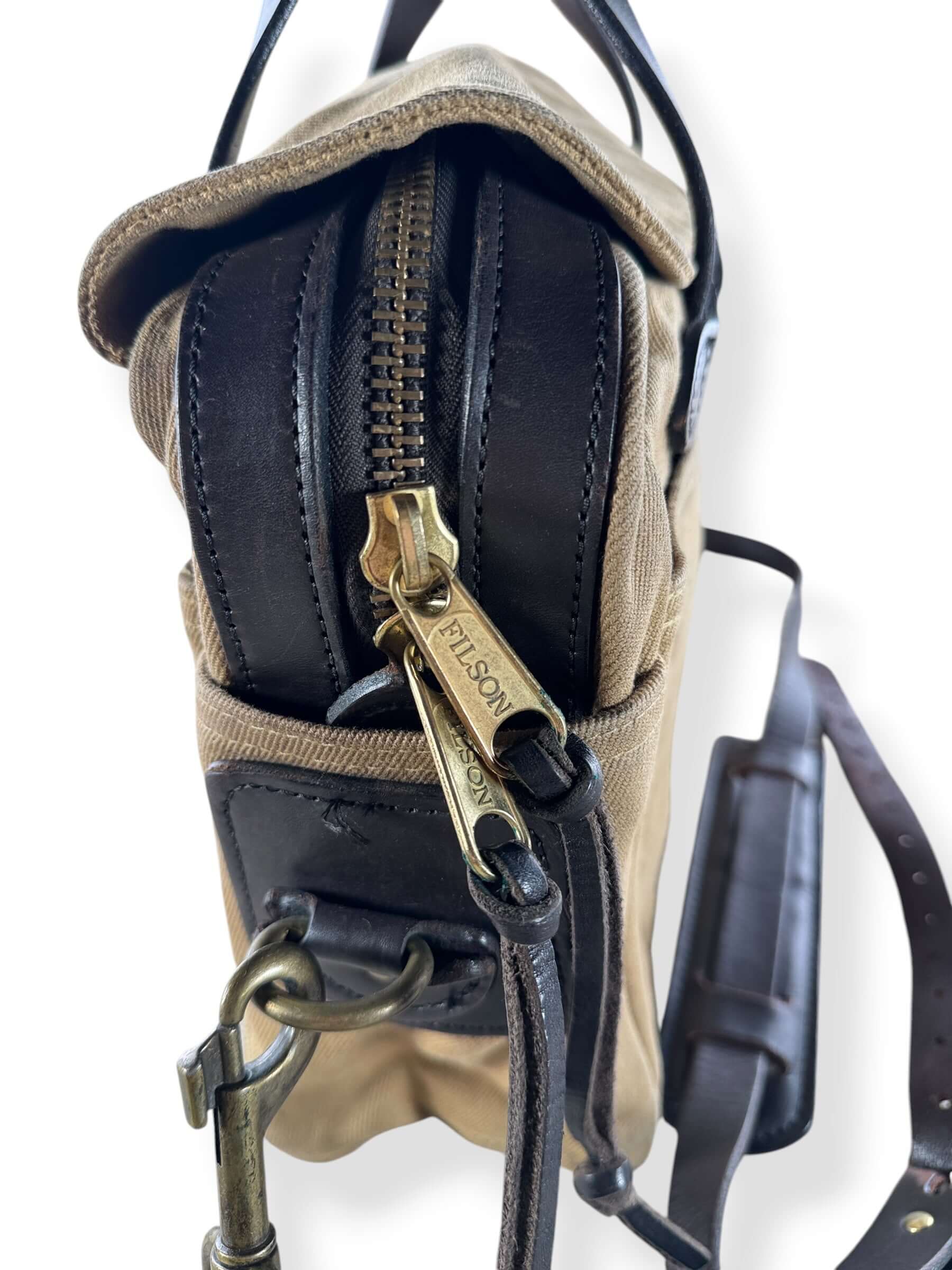 Close-up of the side of Filson Rugged Twill Briefcase Style 257