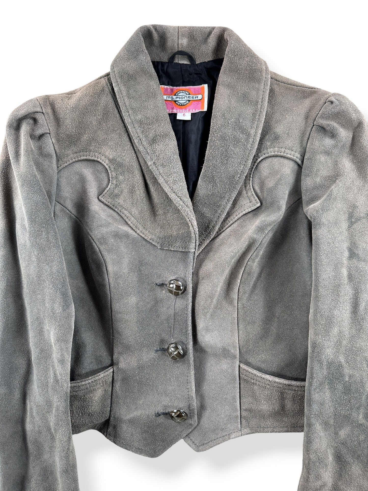 Front Close Up of Vintage Ms. Pioneer Western Suede Jacket SZ 6
