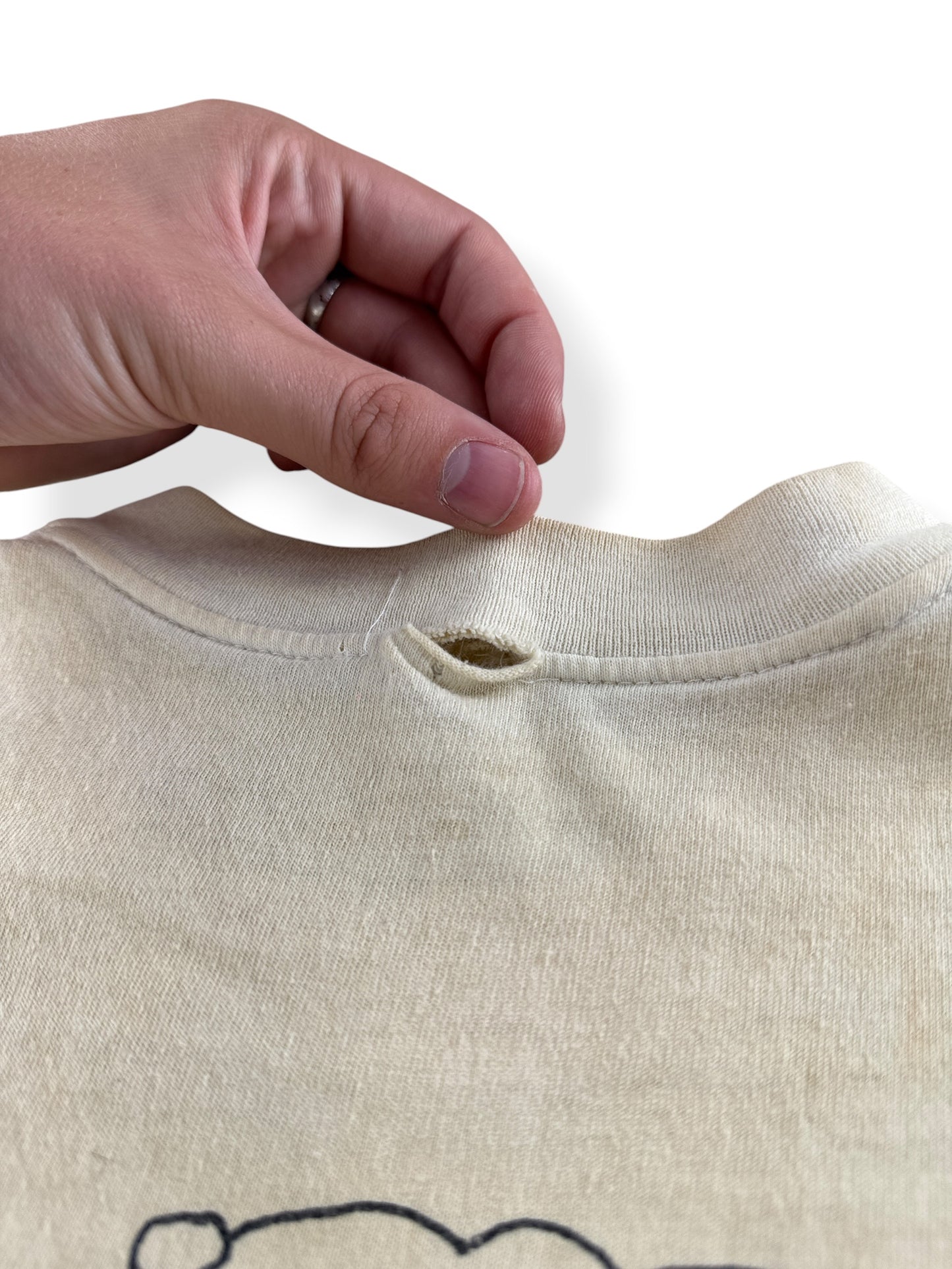 Hole on back collar of Vintage Bart Simpson Bart On Down The Line Tee SZ XL