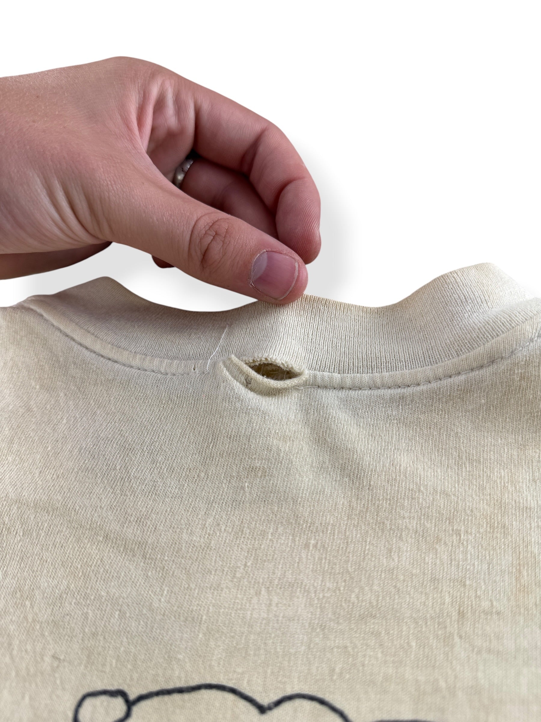 Hole on back collar of Vintage Bart Simpson Bart On Down The Line Tee SZ XL