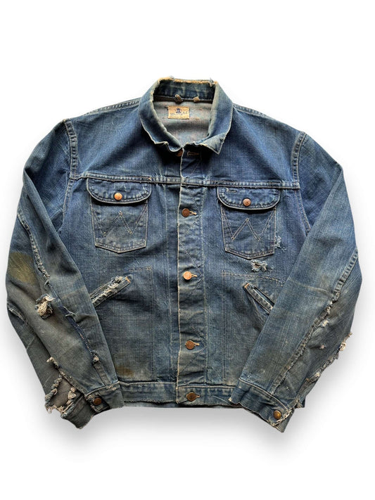 front of Vintage Distressed Wrangler Blue Bell 124MJ Denim Jacket SZ 42