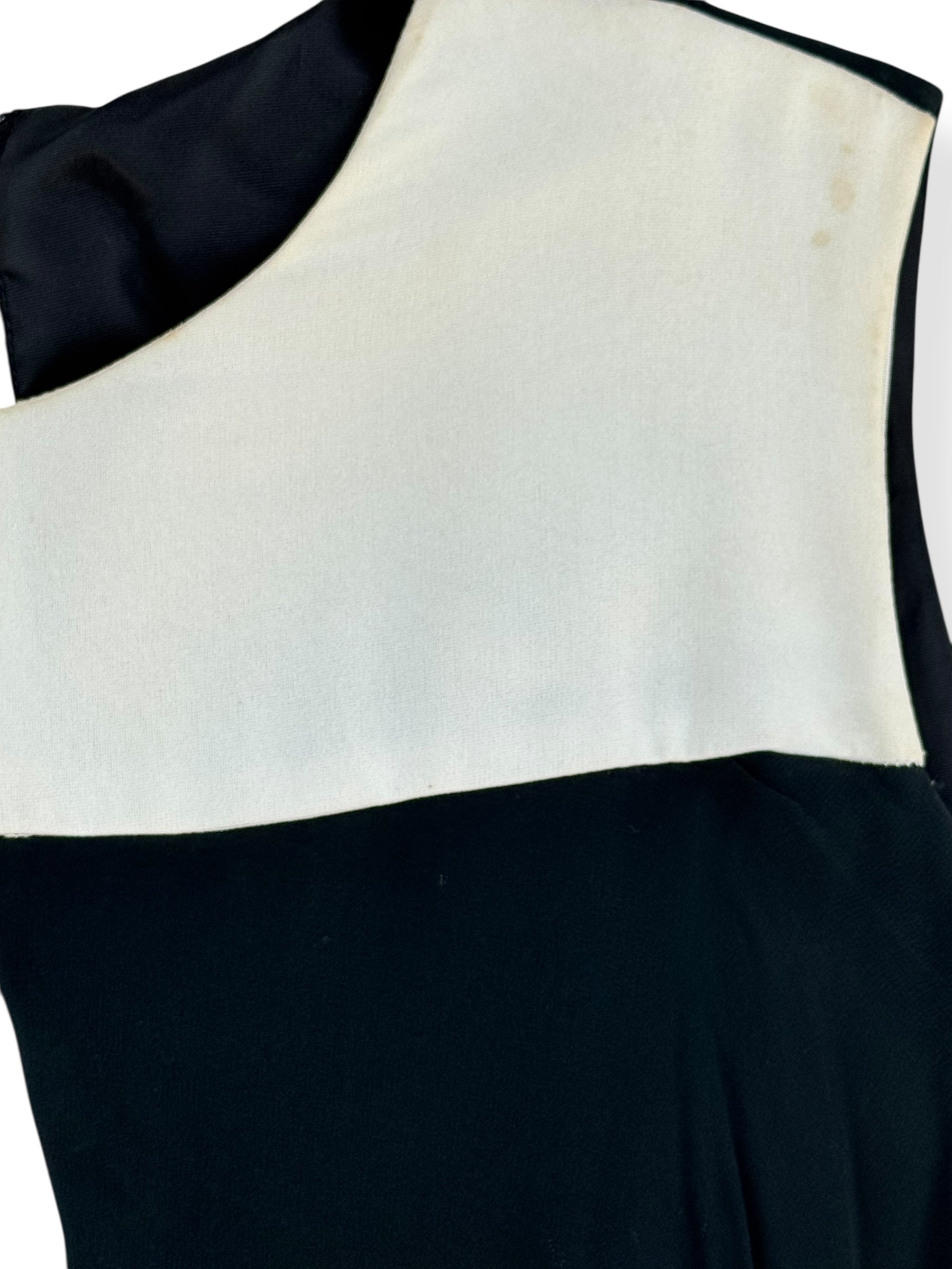 Front right shoulder of 1960s Wounded Bird Colorblock Chiffon Maxi Dress L
