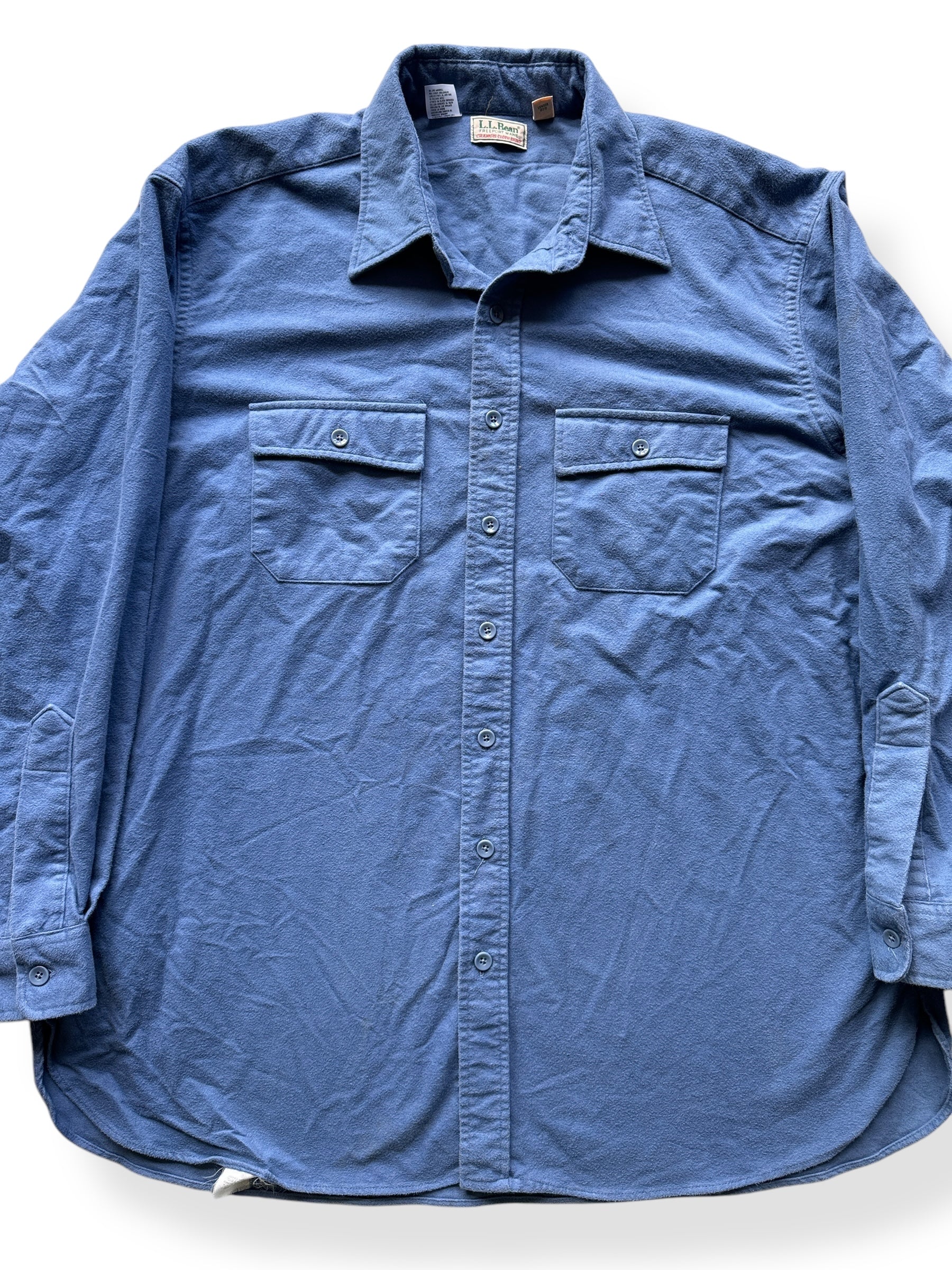 Front Close Up of Vintage Blue LL Bean Chamois Cloth Shirt SZ XXL Tall