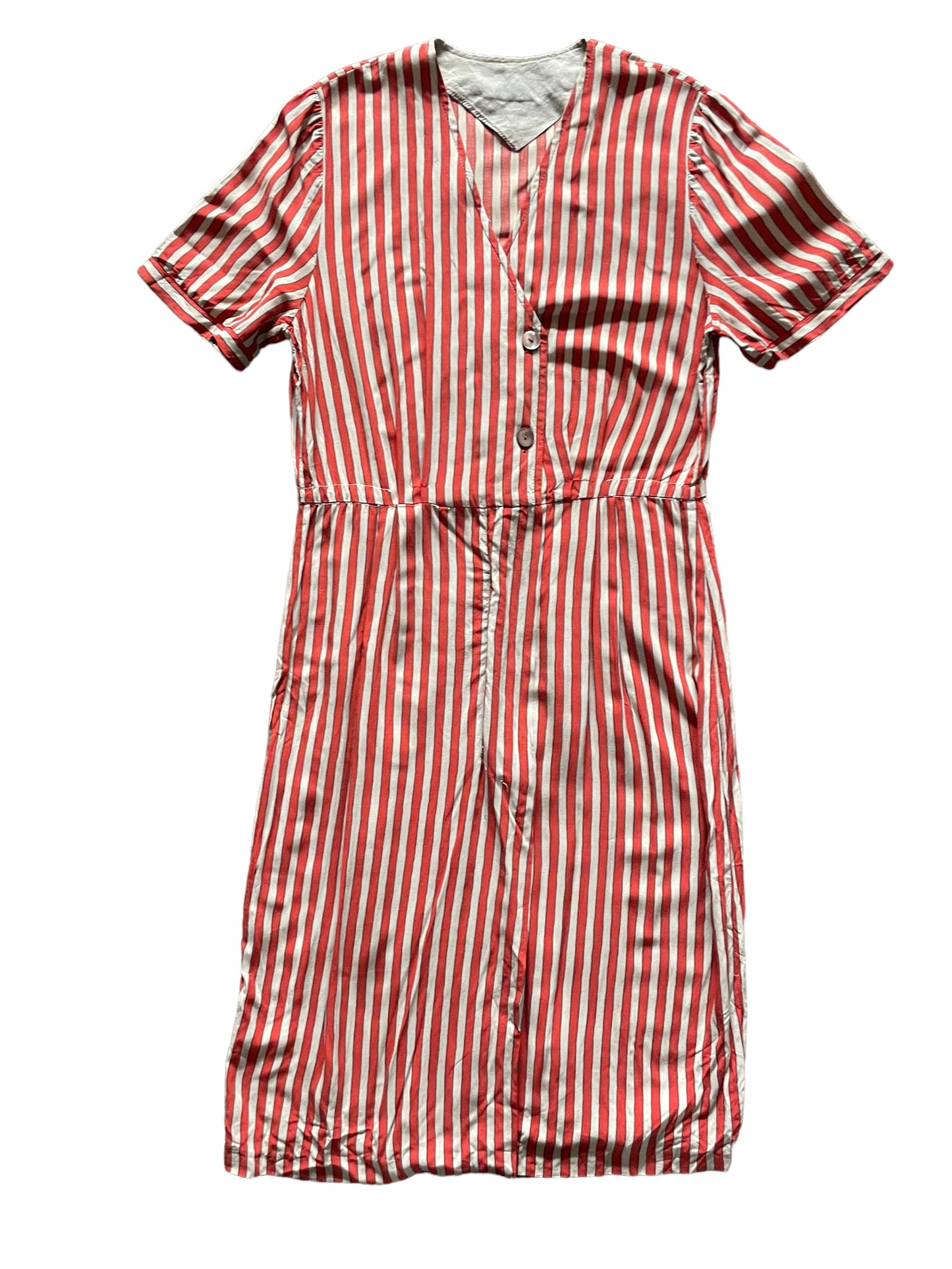 Full front view of Vintage Striped Rayon Dress SZ M |  Barn Owl Vintage Dresses| Seattle Vintage Ladies Clothing