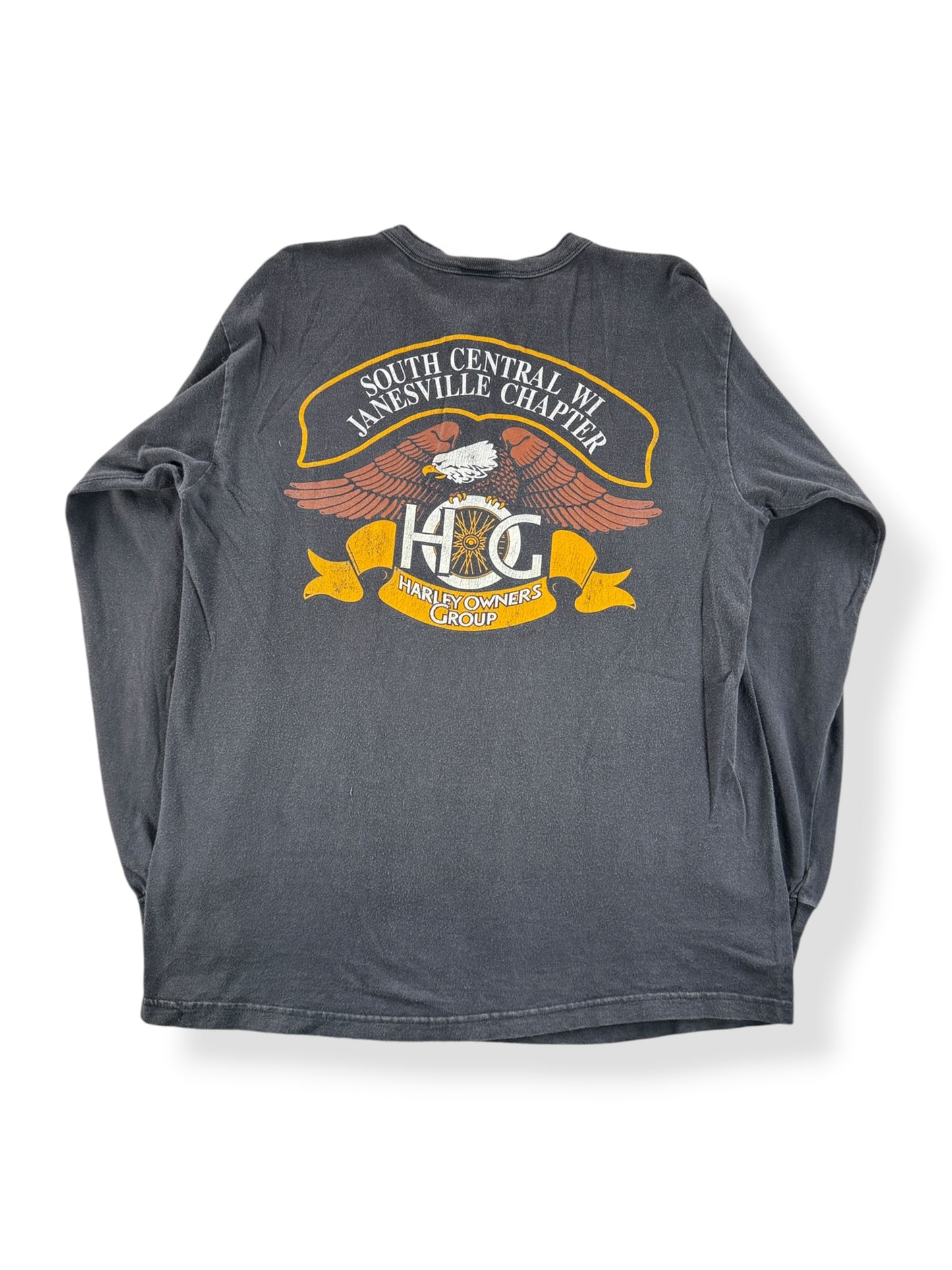 Back of Vintage Harley Davidson South Central WI Henley SZ L