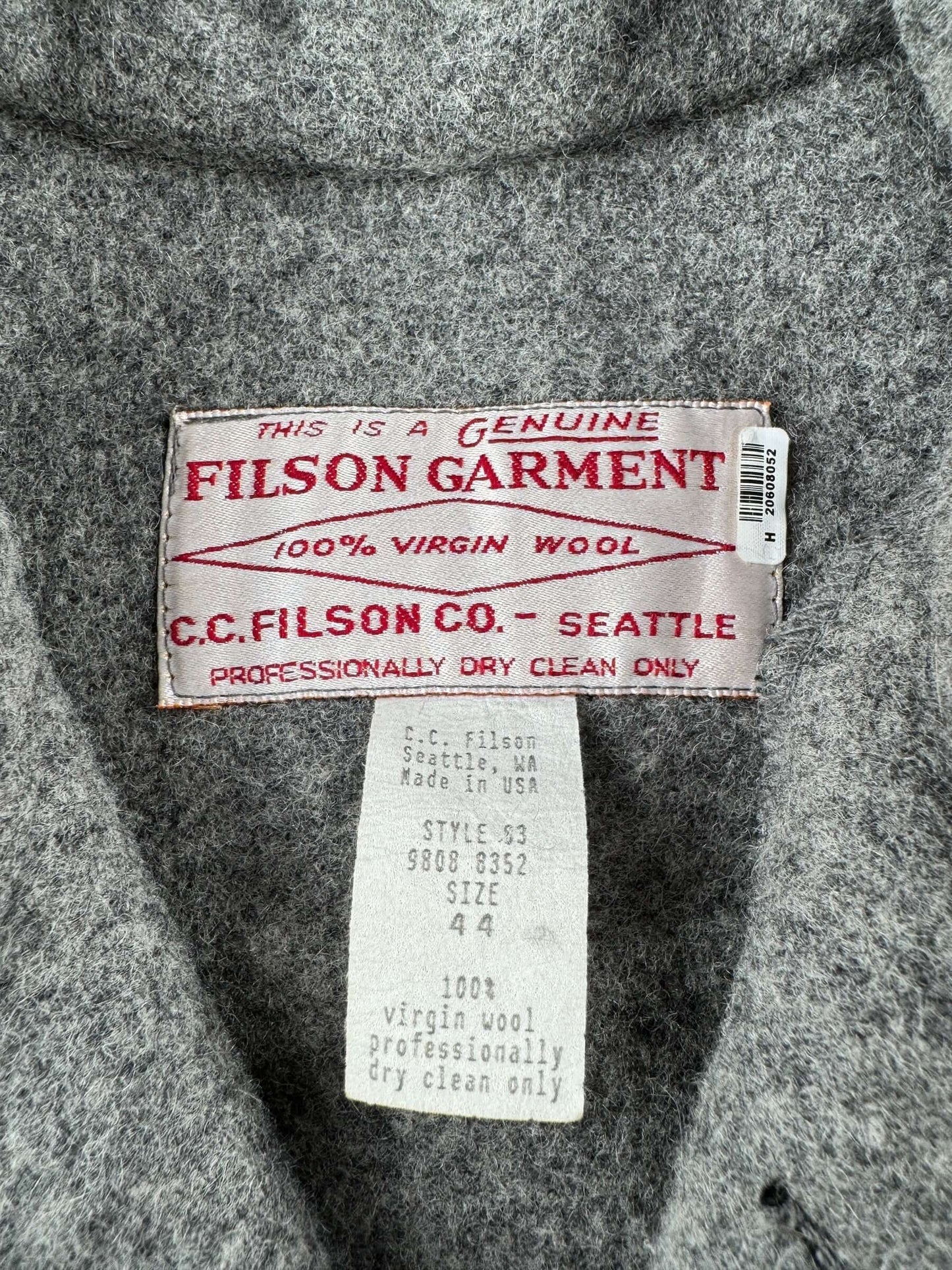 Tag on Vintage Filson Grey Double Mackinaw Coat SZ 44