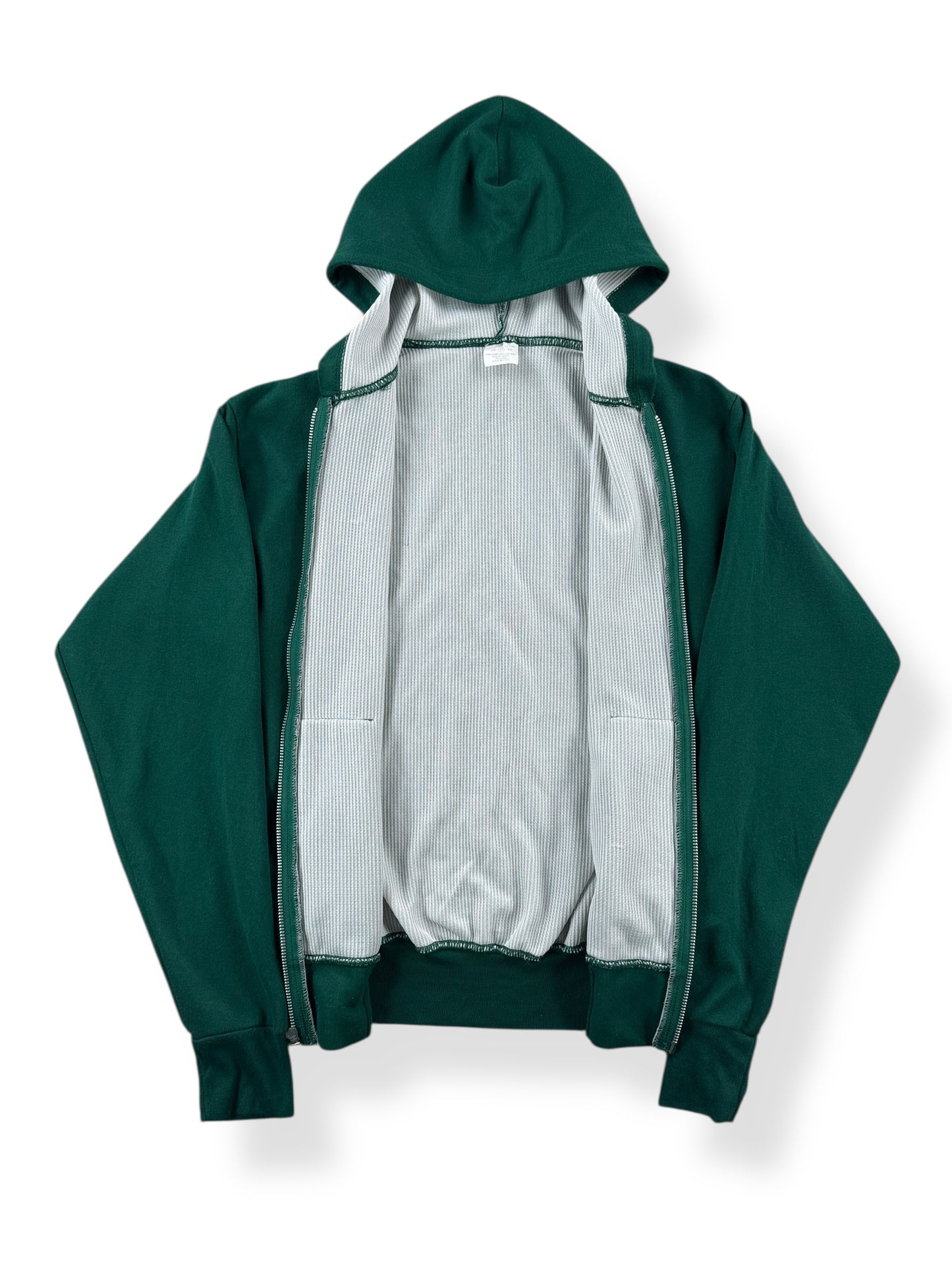 Inside of Vintage Green Thermal Lined Zip Up Hoodie SZ S
