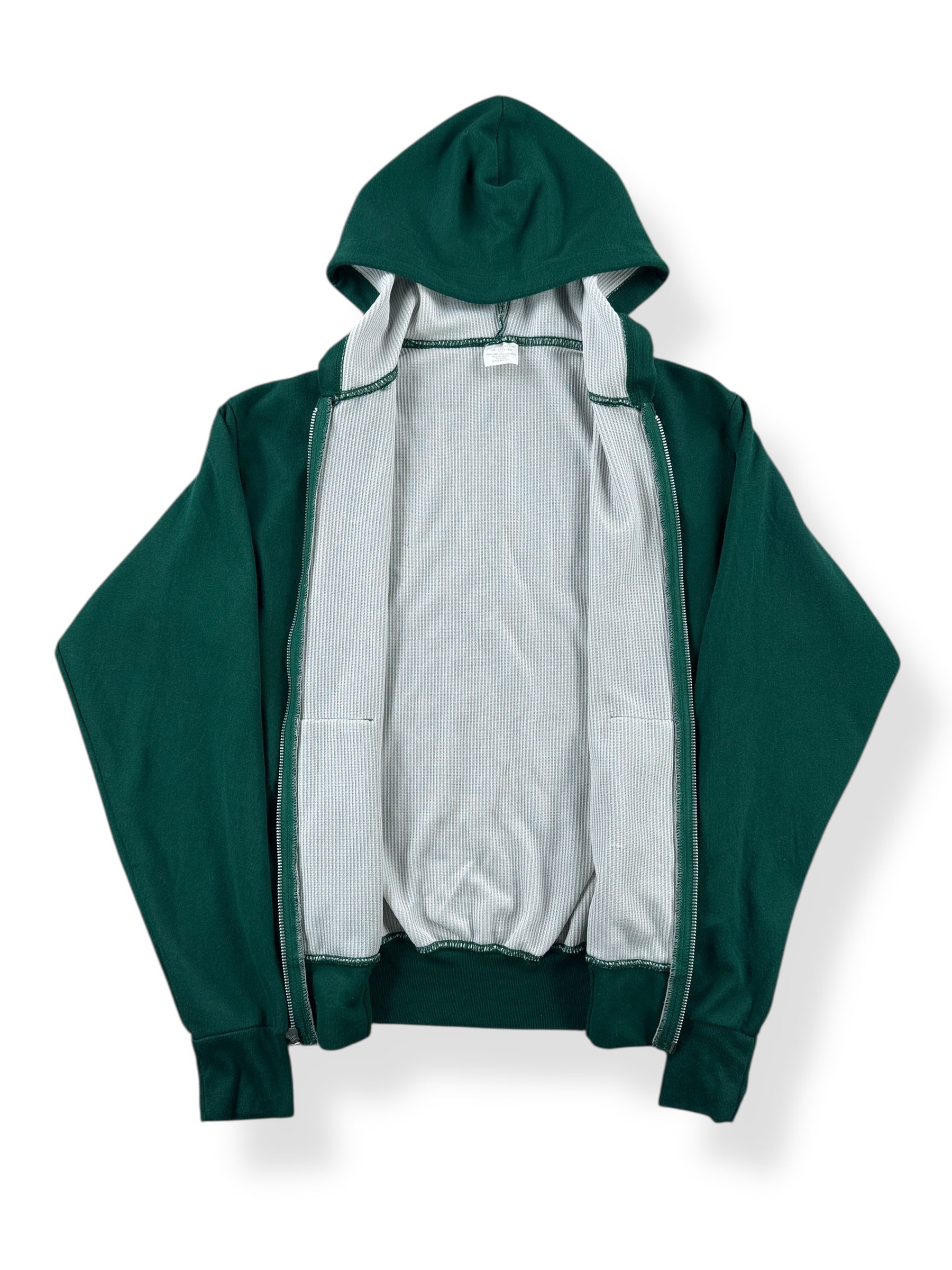 Inside of Vintage Green Thermal Lined Zip Up Hoodie SZ S