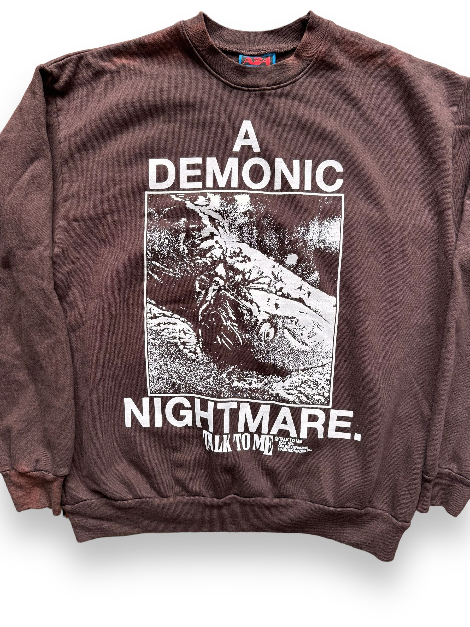 front close up of Online Ceramics x A24 Talk to Me Movie Promo Crewneck SZ L