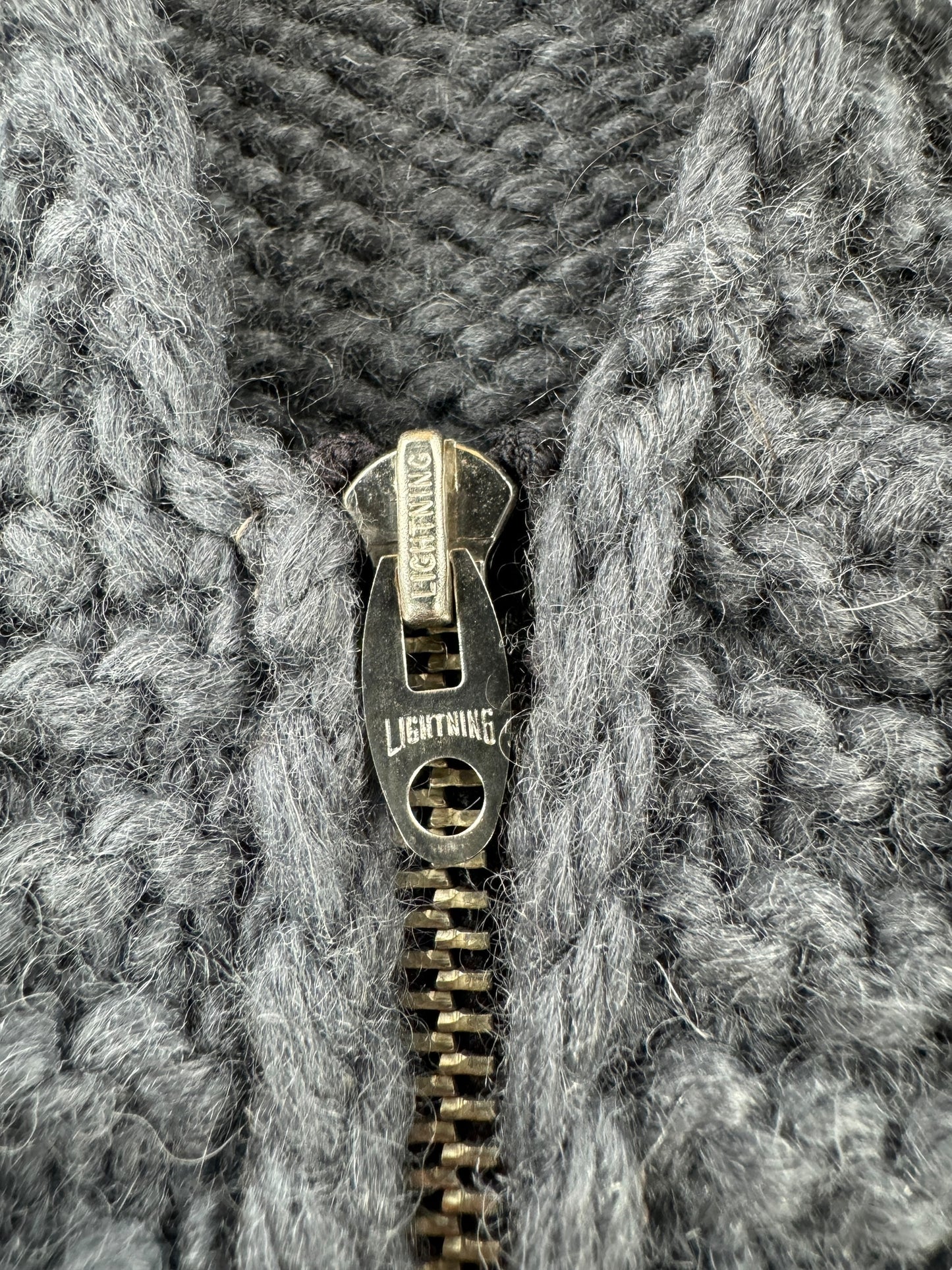 Zipper on Vintage Grey Patterned Cowichan Style Sweater SZ M