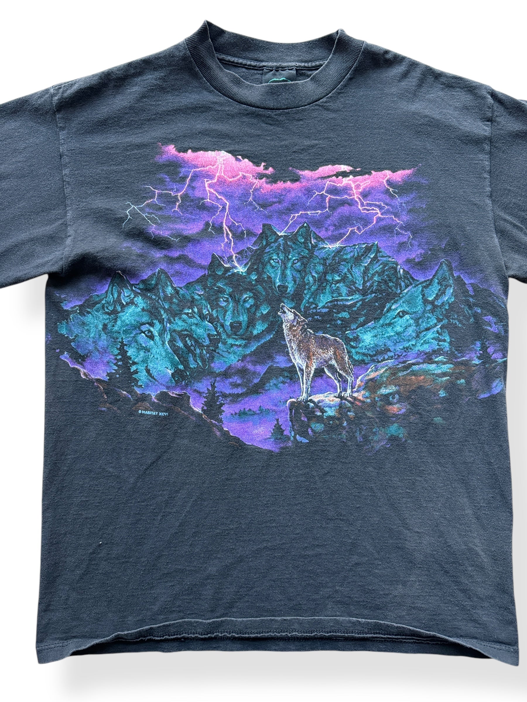 Front Close Up of Vintage Habitat Wolf Mountain Tee SZ M