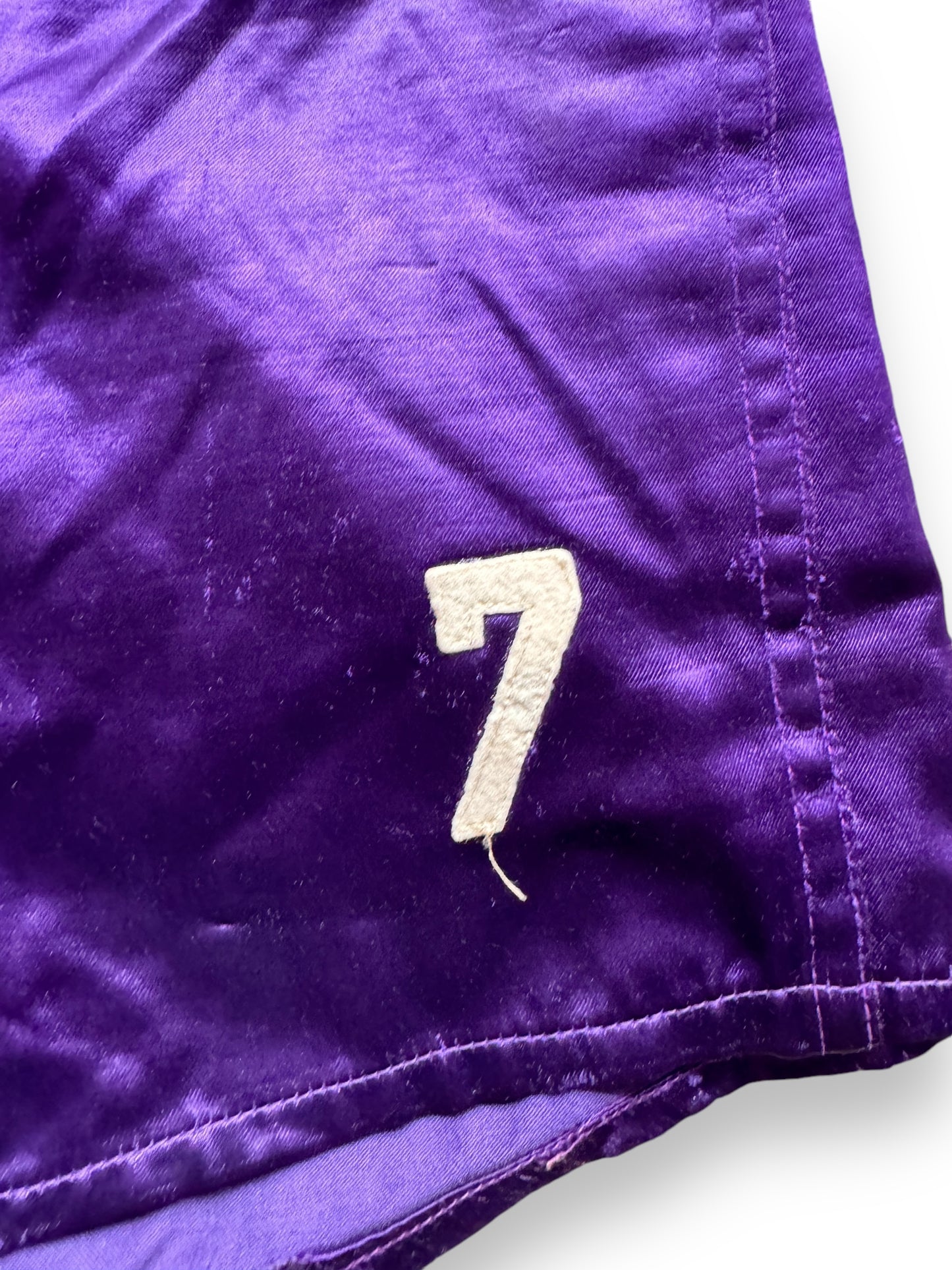 number 7 on Vintage 1950s Era Purple Satin Athletic Shorts SZ 30