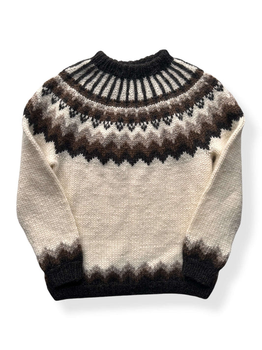 Front of Vintage Brown & Cream Handknit Icelandic Sweater SZ XL