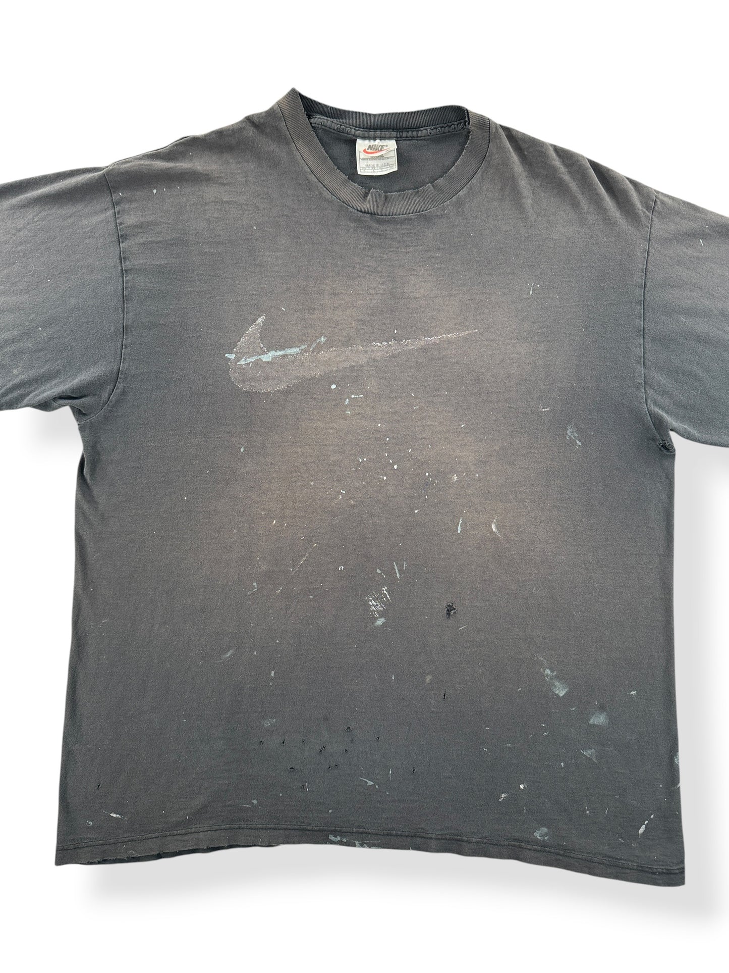 Front Close Up of Vintage Thrashed and Faded Nike Tee SZ XL