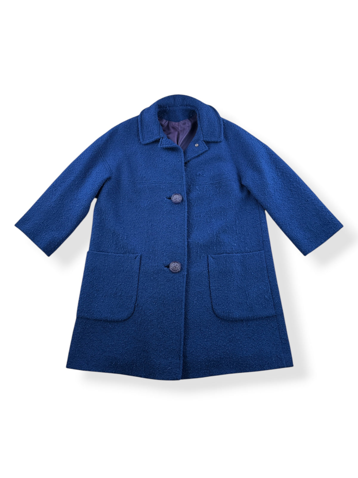 Front of Vintage 70s Navy Bouclé Coat SZ L