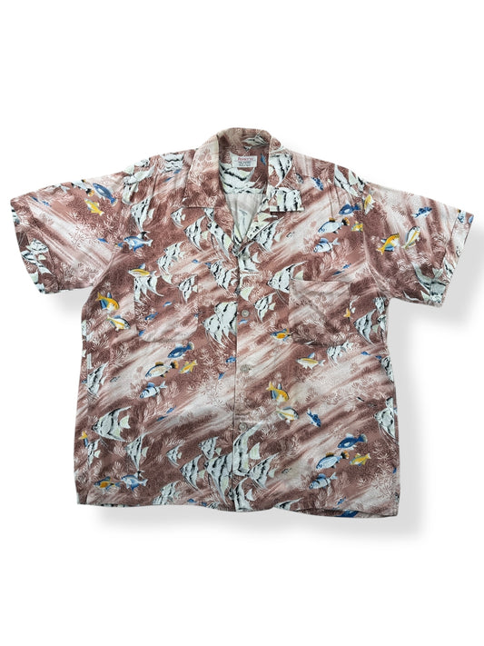 Front of Vintage Penney's Rayon Fish Aloha Shirt SZ L