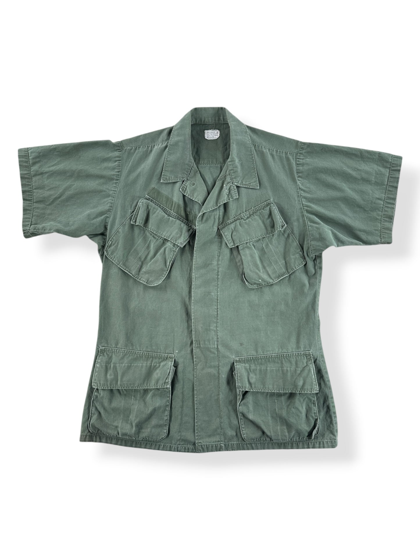 Front of Vintage Vietnam Era Rip Stop OG107 Short Sleeve Shirt SZ S