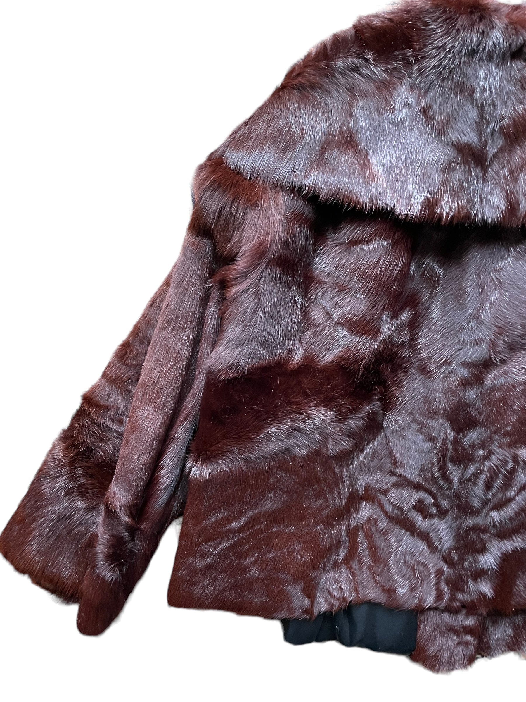 Back left side view of 1940s Custom Made Blum Fur Co. Cropped Coat SZ M-L | Seattle True Vintage | Barn Owl Vintage Coats