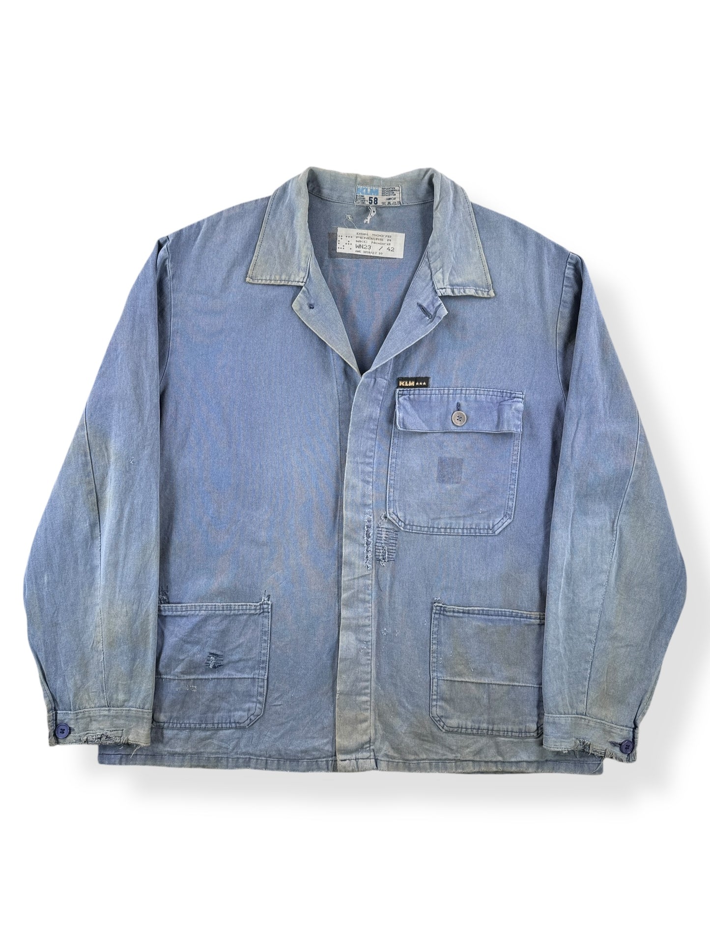 Front of Vintage Distressed KLM French Chore Coat SZ XL