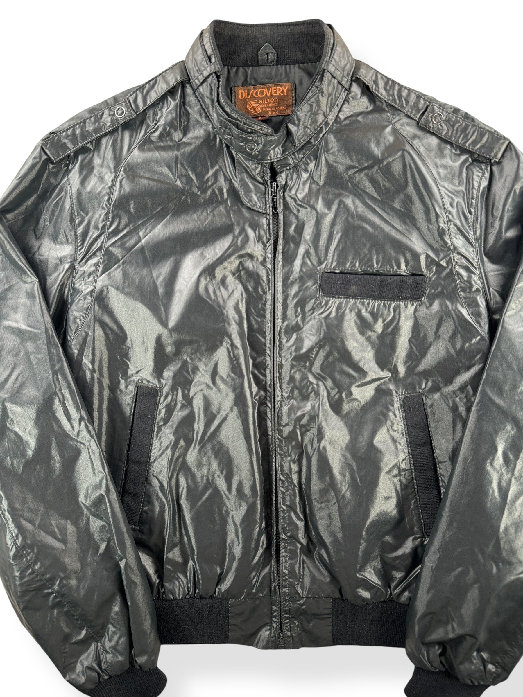 Front Close Up of Vintage Budgie Band Jacket SZ M