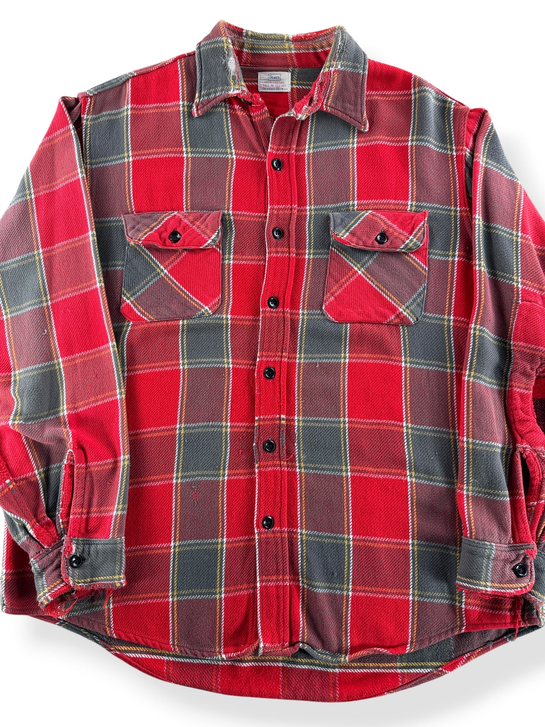 Front Close Up of Vintage 60's Cotton Flannel SZ L