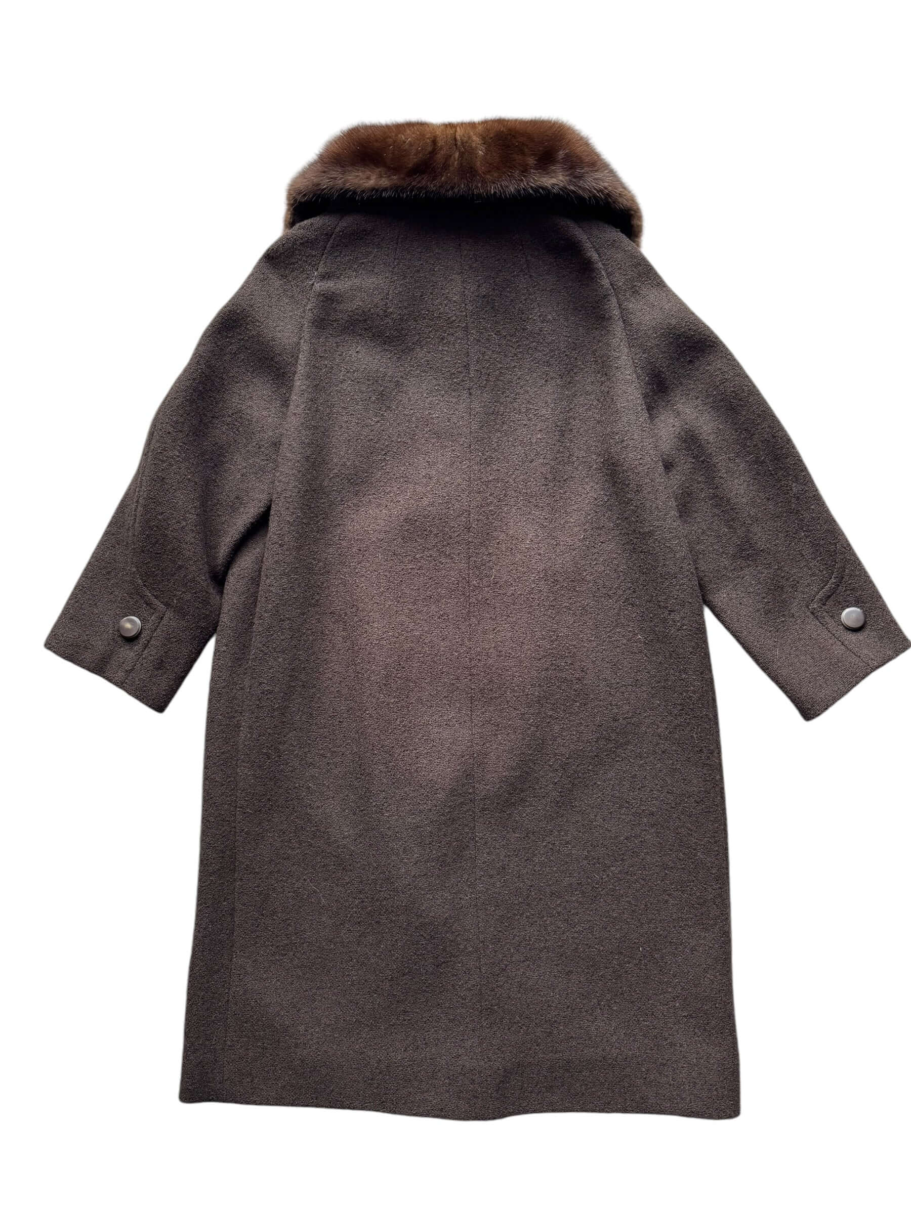 Back view of 1960s Shagmoor Brown Coat with Mink Collar M-XL