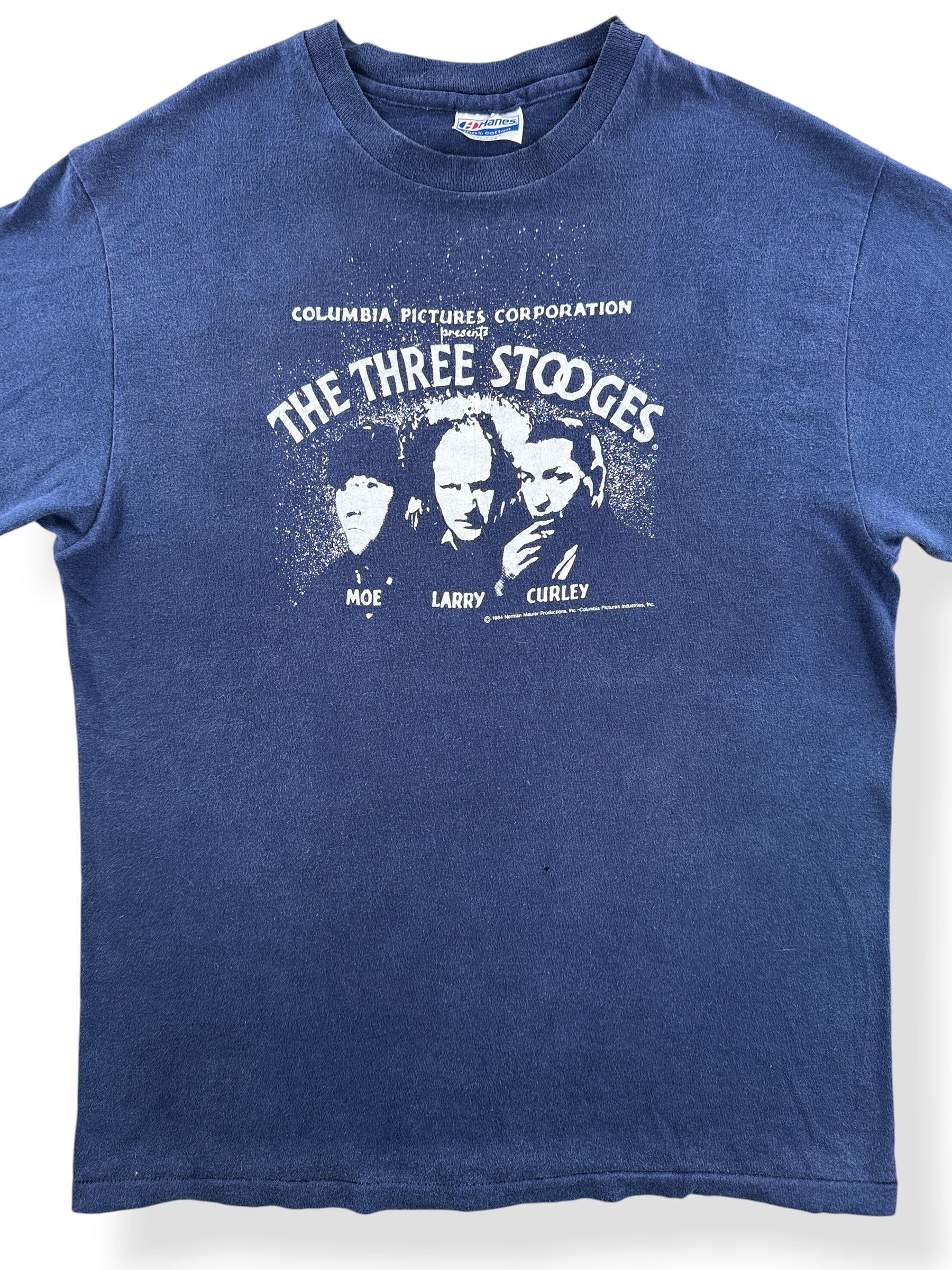 Front Close Up of Vintage 1984 Three Stooges Tee SZ L (Fits M)