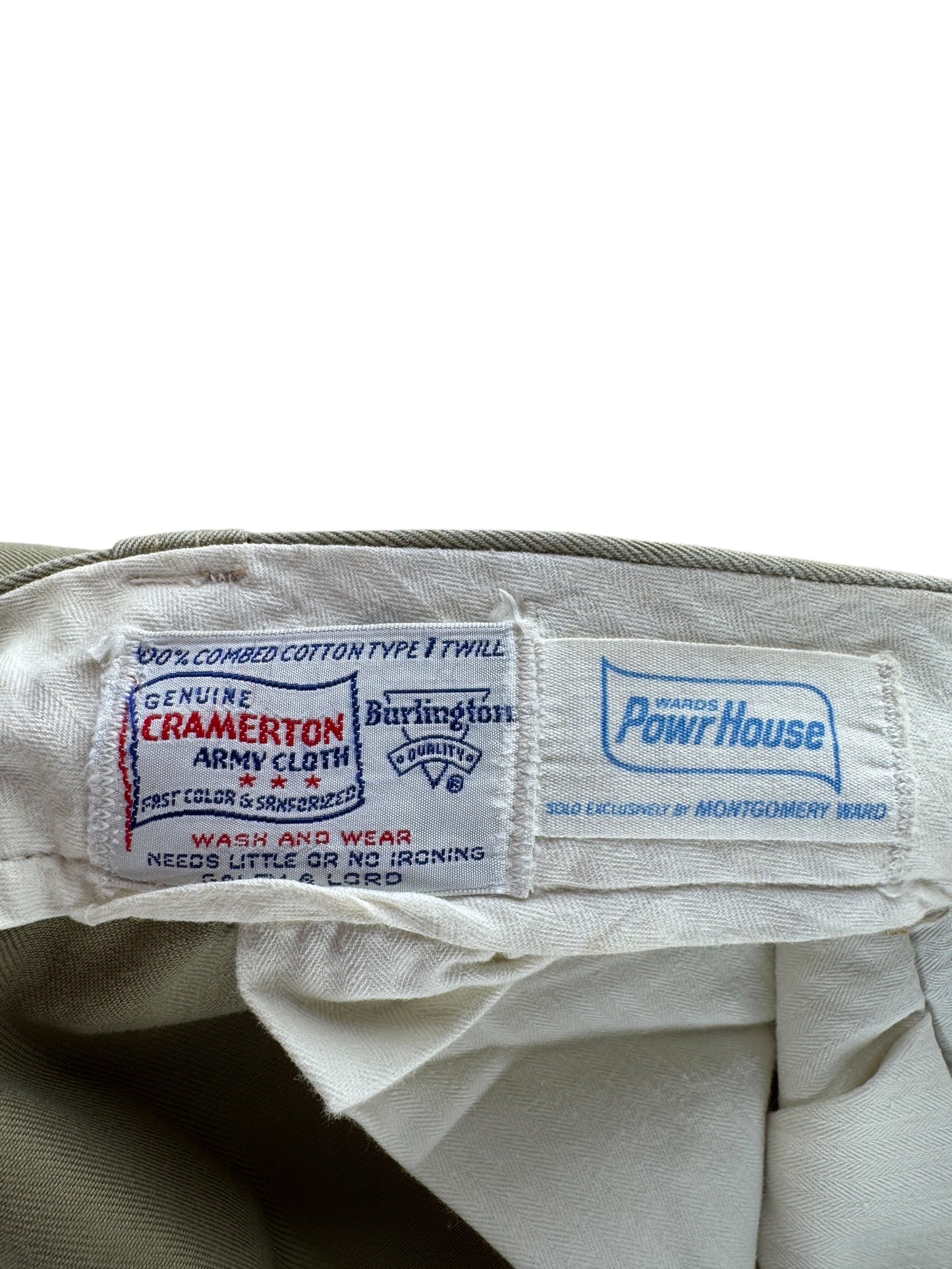 Label on Vintage Powrhouse Army Cloth Work Pants W33