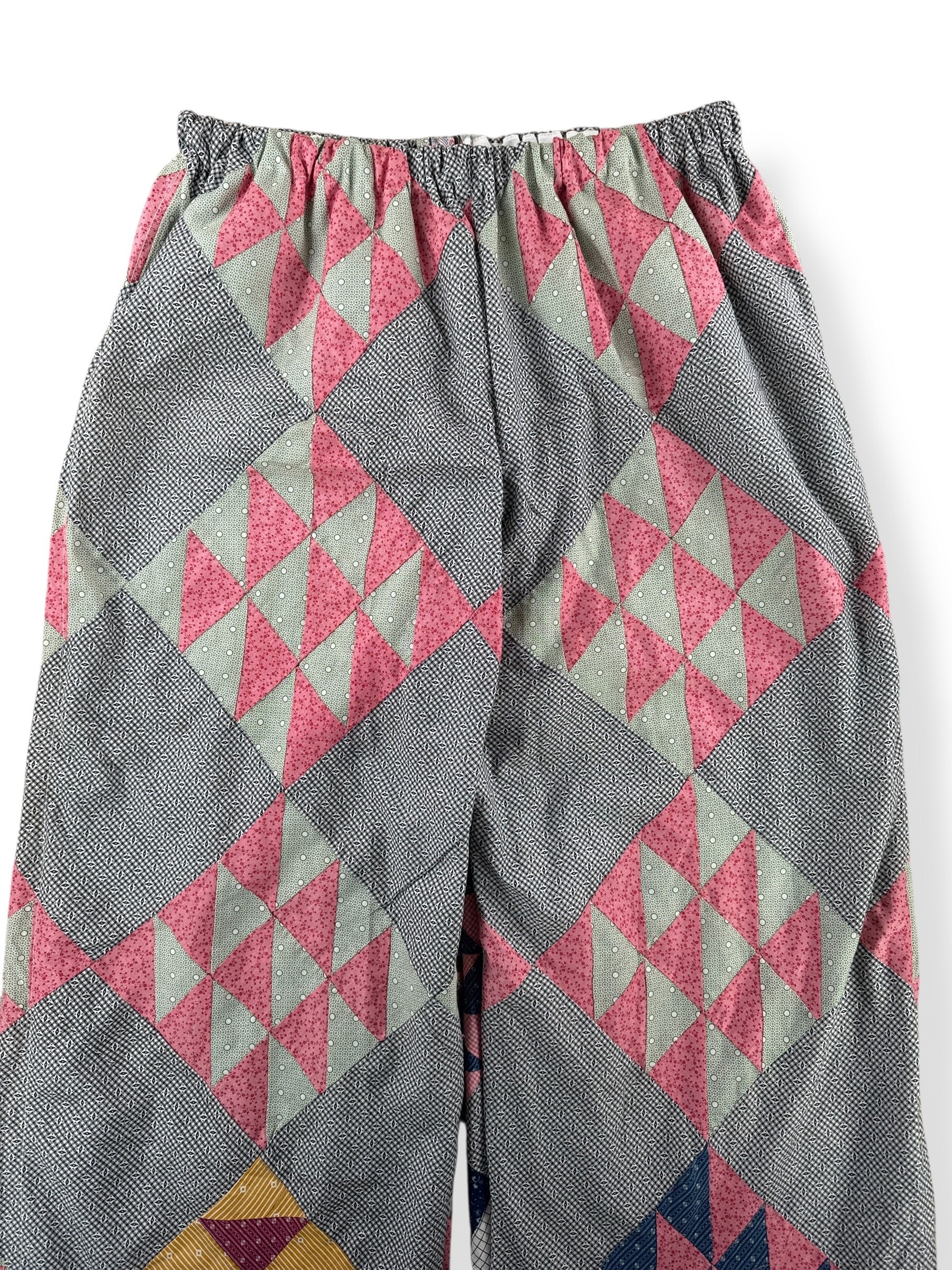 Front Close Up of Archive Craft X Barn Owl Vintage Quilt Pants SZ L