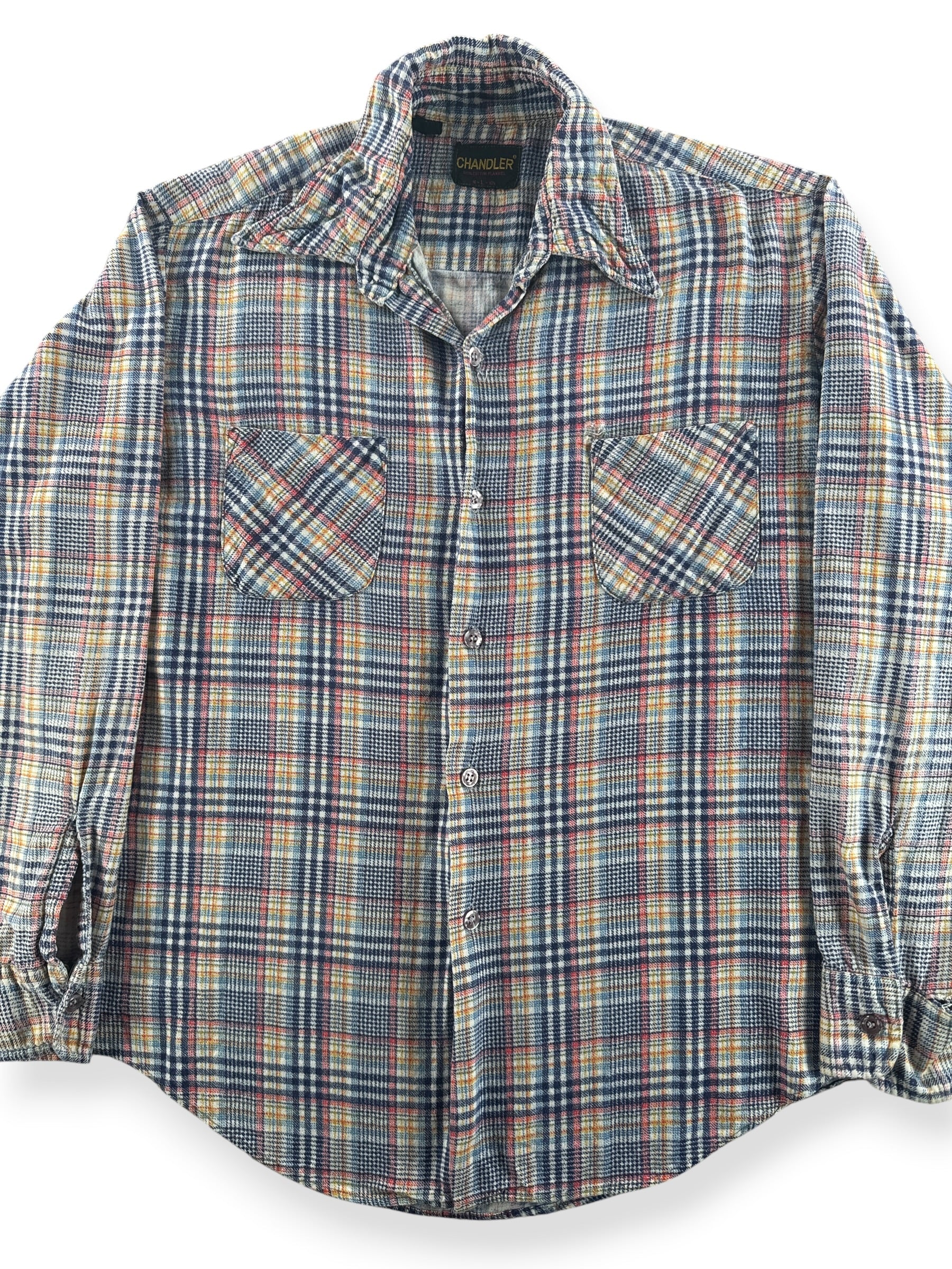 Front Close Up of Vintage Chandler Printed Cotton Flannel SZ L