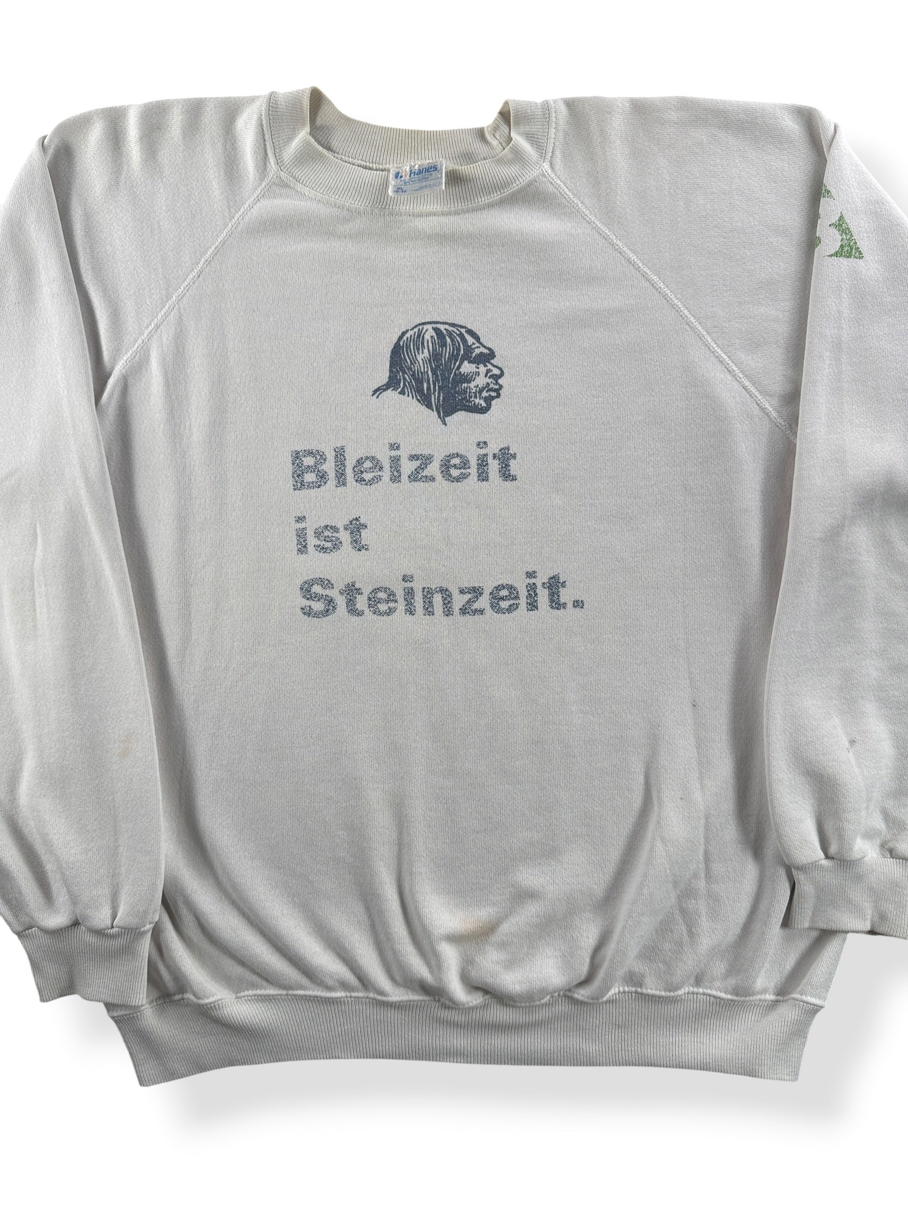 Front Close Up of Vintage German Stone Age Crewneck SZ XL