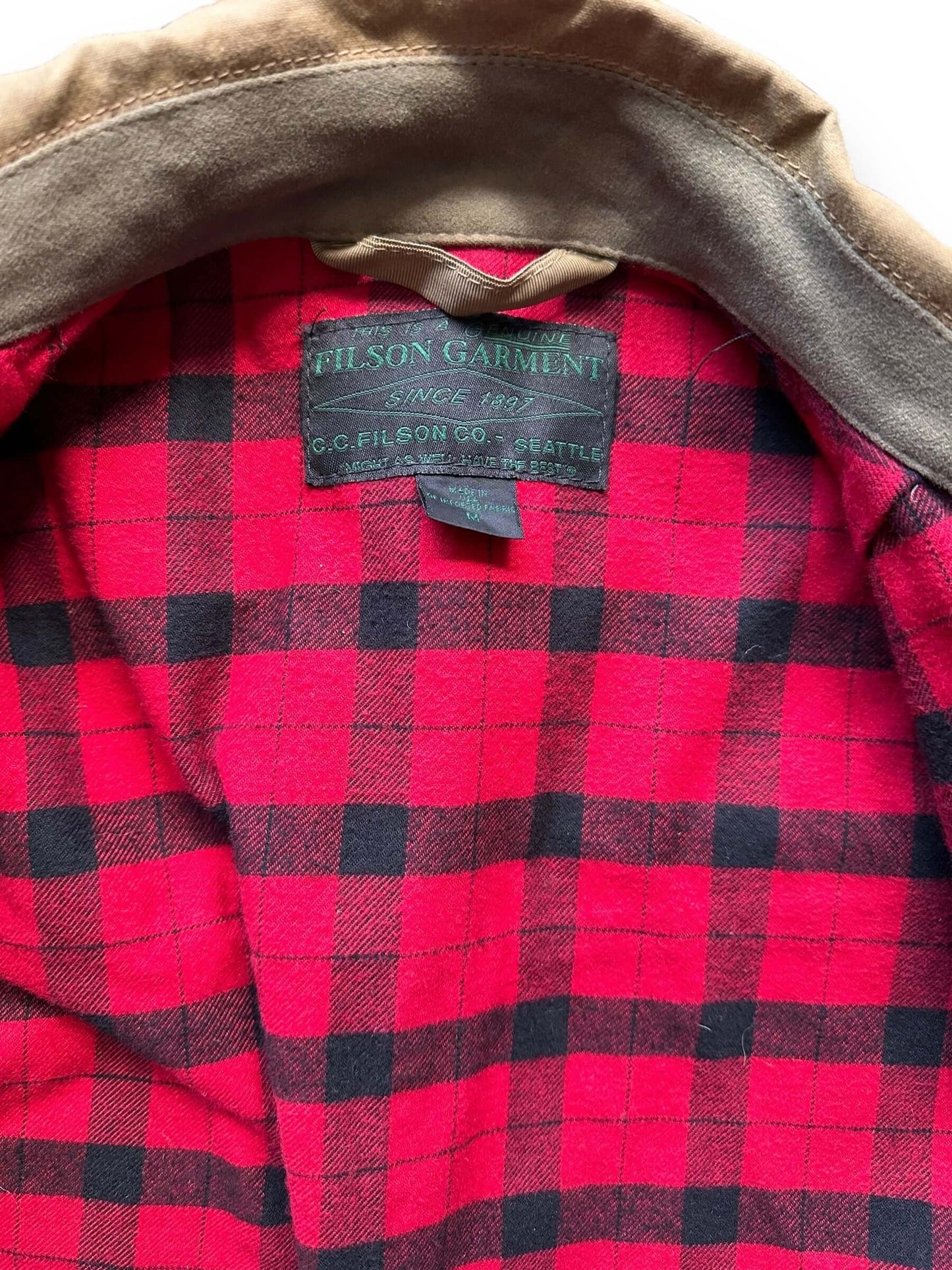 Tag Close Up on Filson Westlake Jacket SZ M | Filson Workwear Seattle