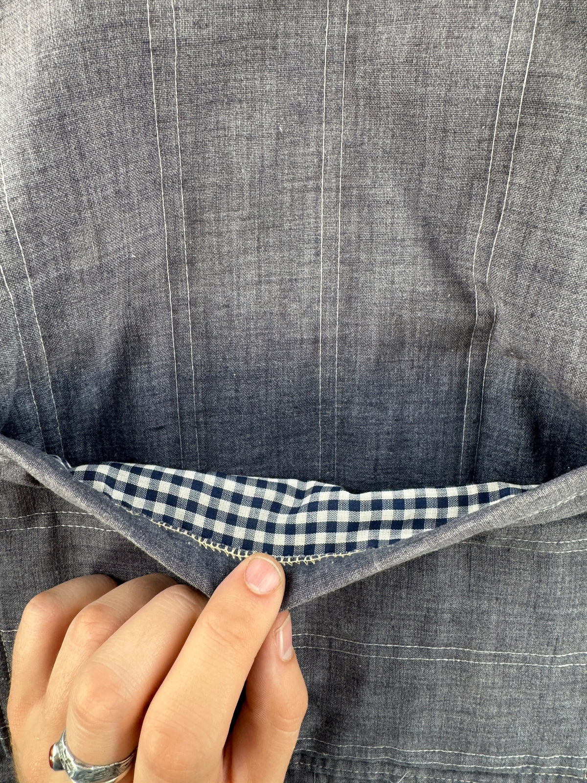 Inside of back pocket on Vintage 70s Gunnies Magnin Japanese Style Jacket SZ M