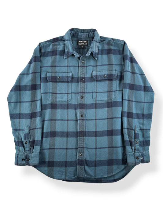 Front of Filson Blue Navy Vintage Flannel Work Shirt SZ L
