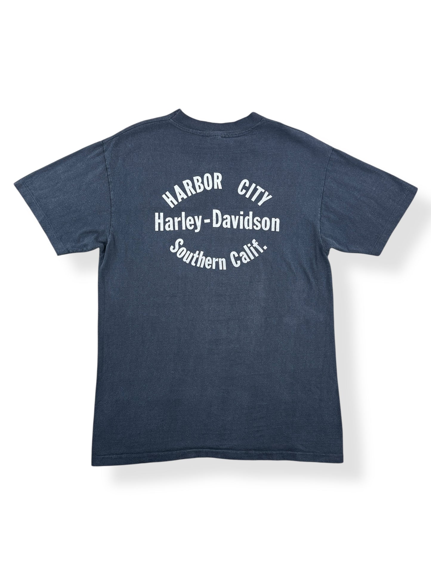 Back of Vintage 70s/80s Era Harbor City Harley Davidson Tee SZ L (Fits M)