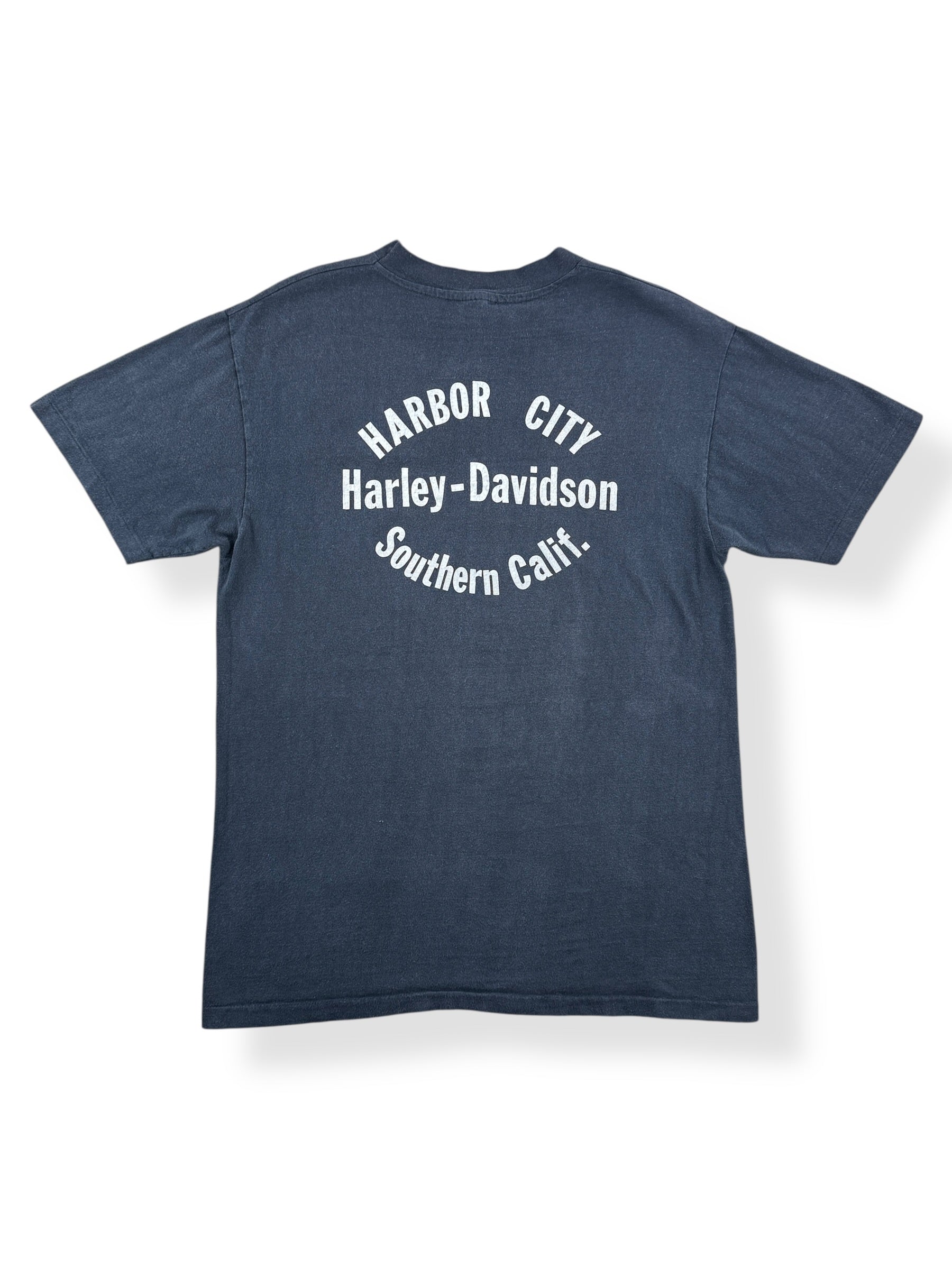 Back of Vintage 70s/80s Era Harbor City Harley Davidson Tee SZ L (Fits M)