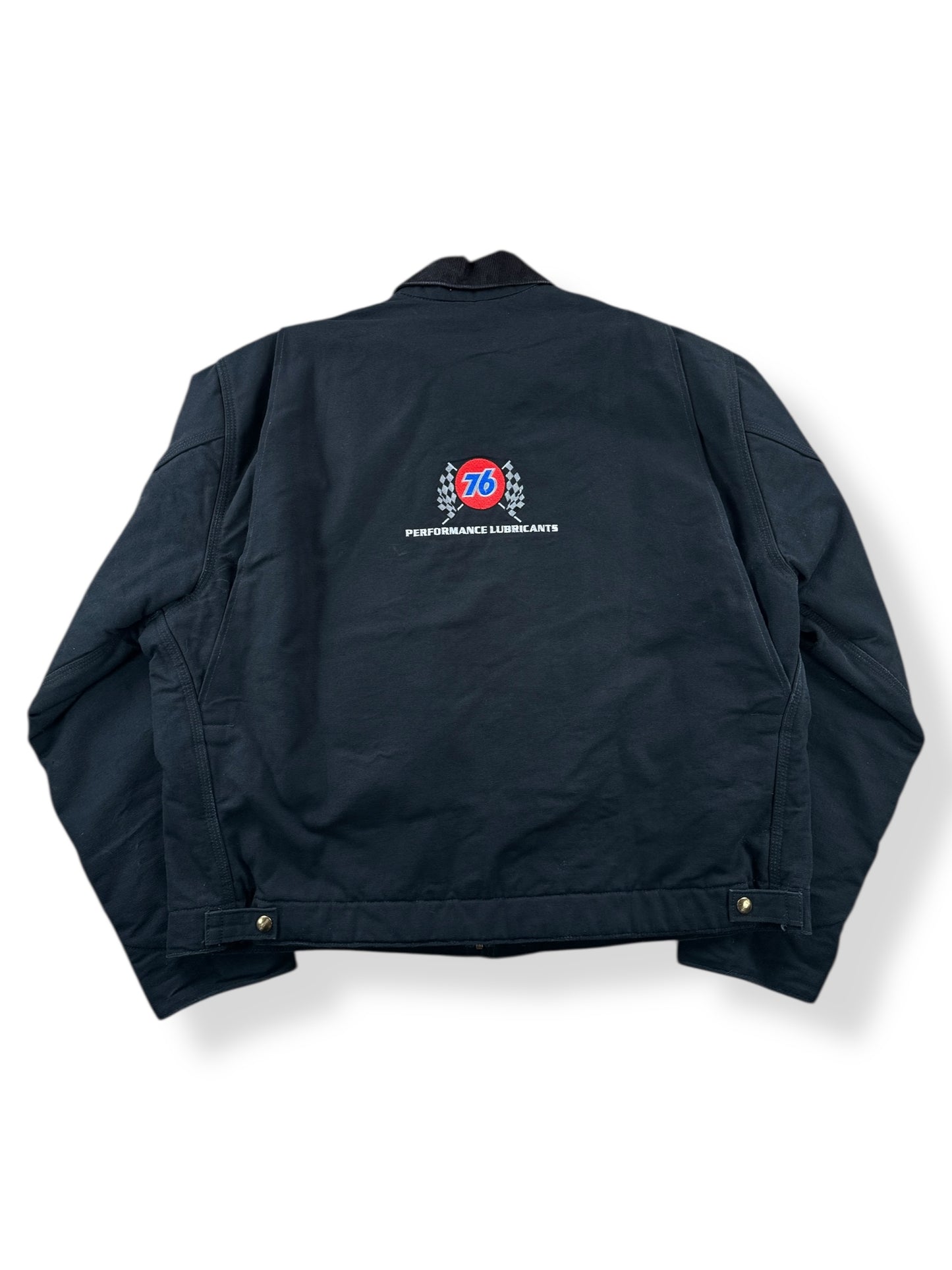 Back of Carhartt 76 Performance Lubricants Detroit Jacket SZ 50