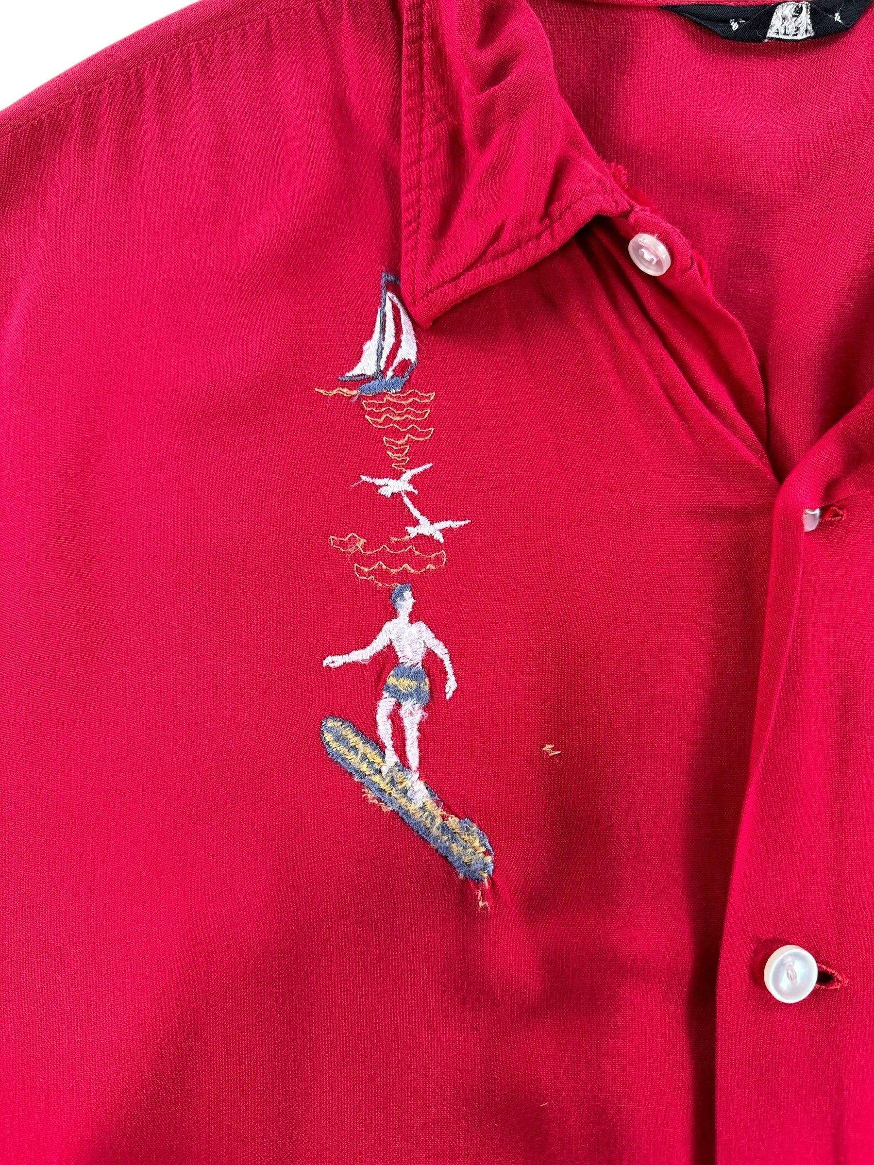 Embroidery on Vintage Clubman Gabardine Surfer Short Sleeve Shirt SZ L