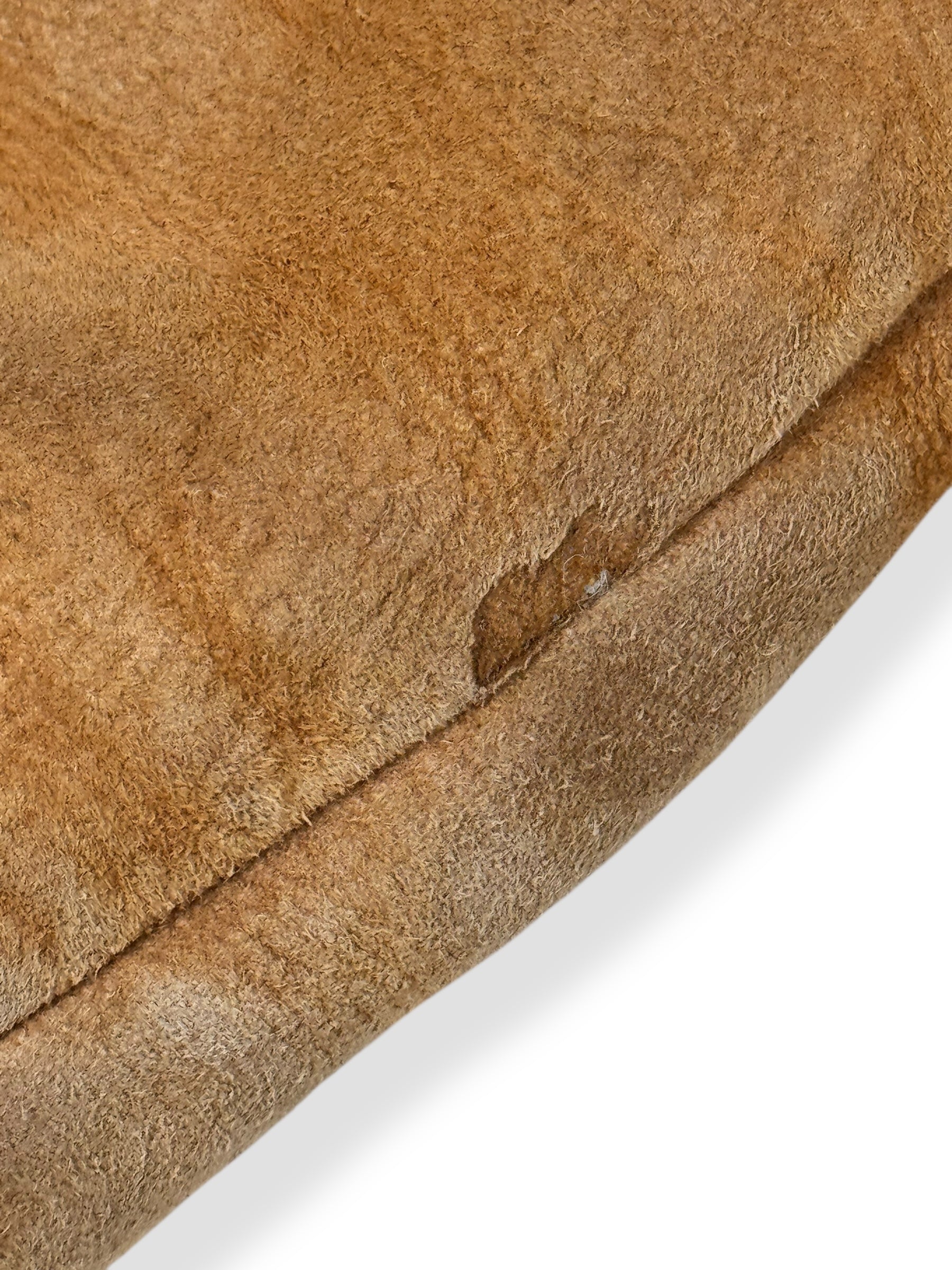 Hole at hem of 1970s Aleksander Suede Shearling Coat M