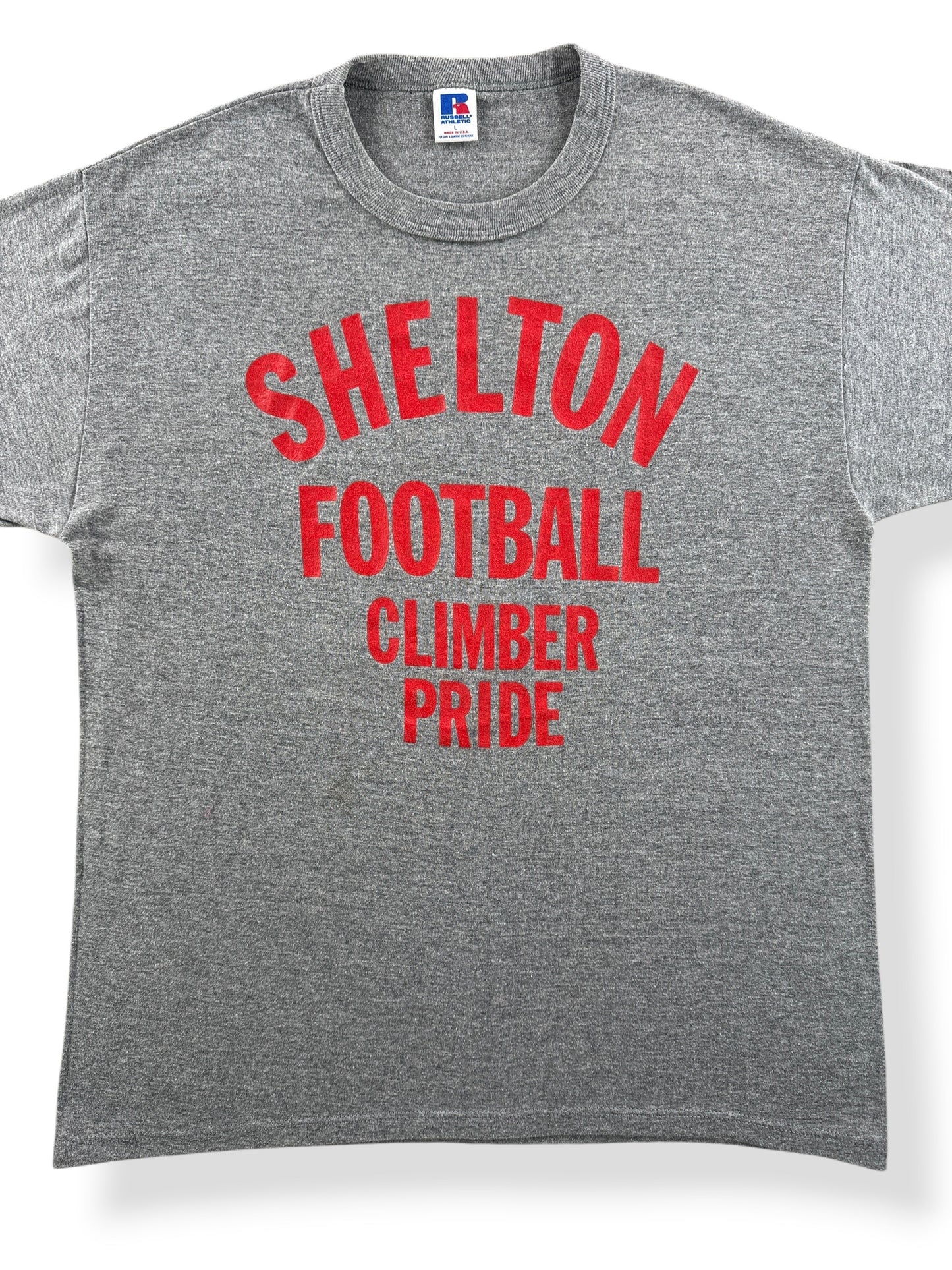Front Close Up of Vintage Shelton Football Climber Pride Tee SZ L