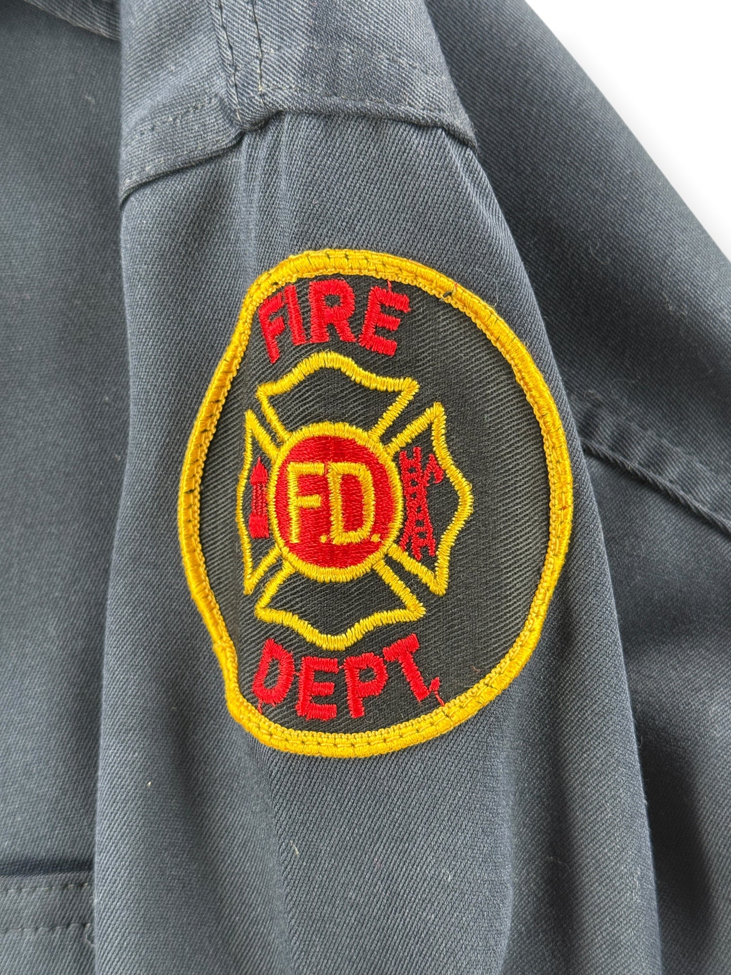 Fire department patch on shoulder of Vinage 1960s Leon Work Jacket SZ 44