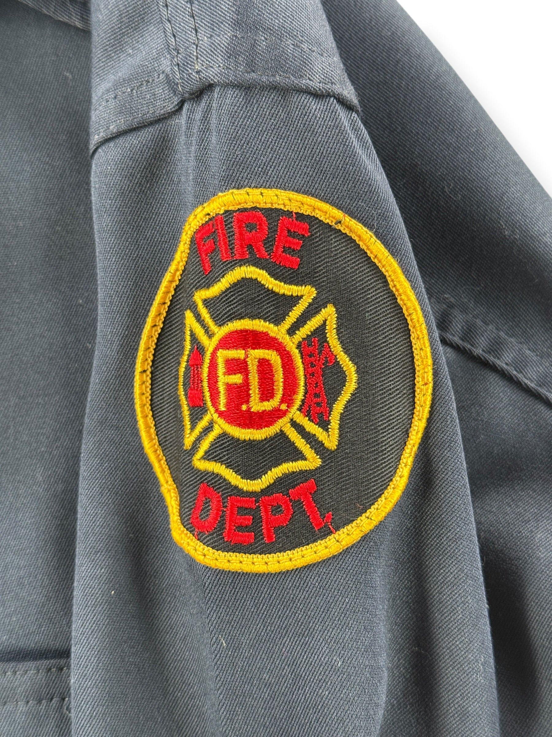 Fire department patch on shoulder of Vinage 1960s Leon Work Jacket SZ 44