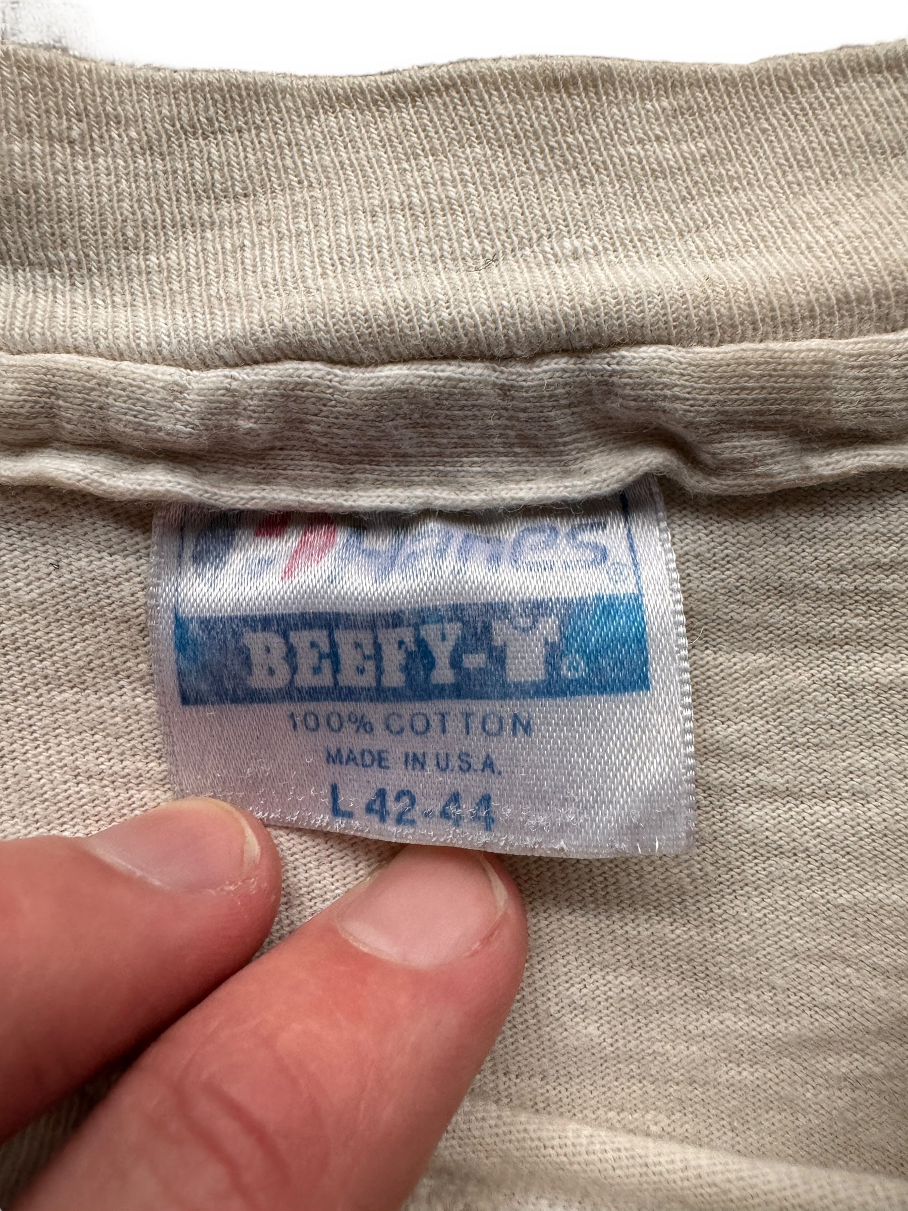 tag on Vintage Hanes Beefy Blank White Tee Shirt SZ L