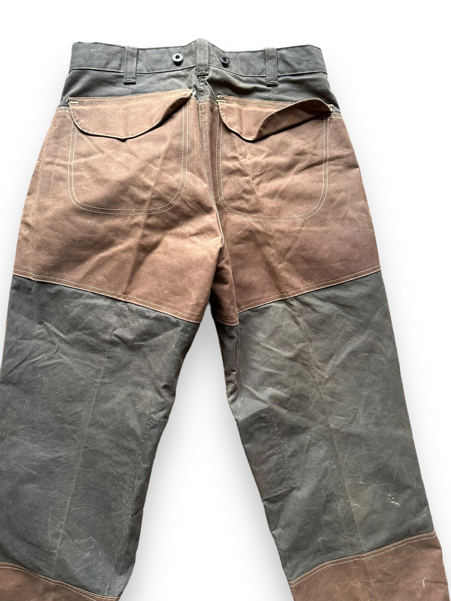 Upper Rear View of Vintage Filson Tin Cloth Double Hunting Pants W34 |  Barn Owl Vintage Goods | Filson Bargain Outlet Seattle